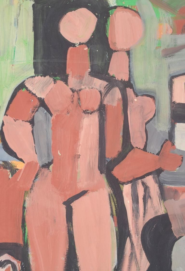 Nils Bäcklin, geregistreerd Zweeds kunstenaar. Olieverf op papier. Compositie met figuren, 1955. photo for sale