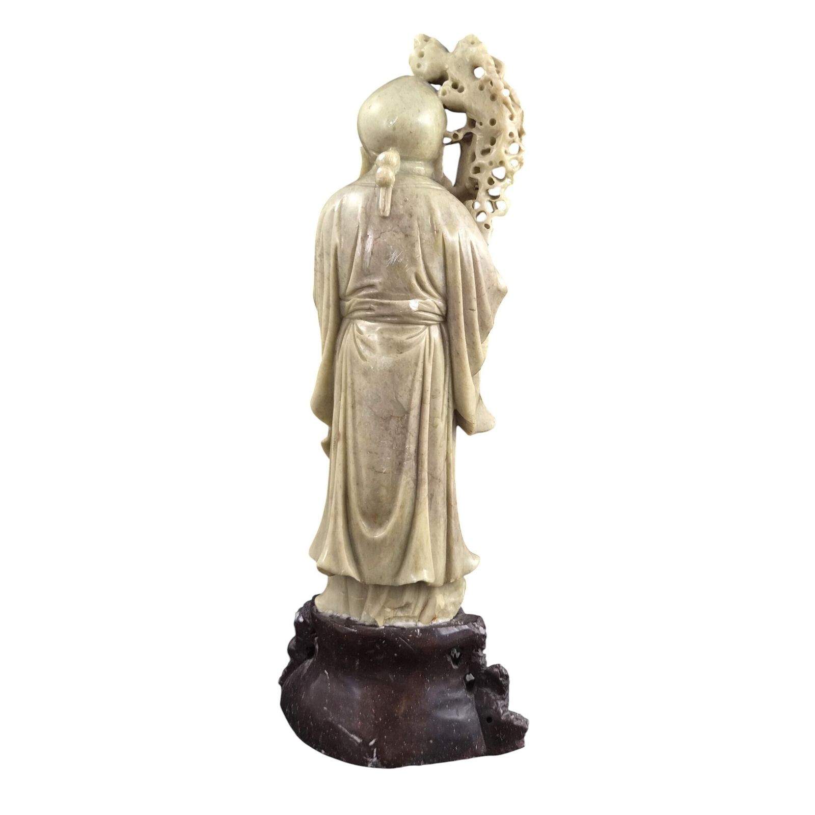 Chinees gesneden speksteen Shoulao sculptuur met stenen sokkel, ca. 1890 photo Kunst