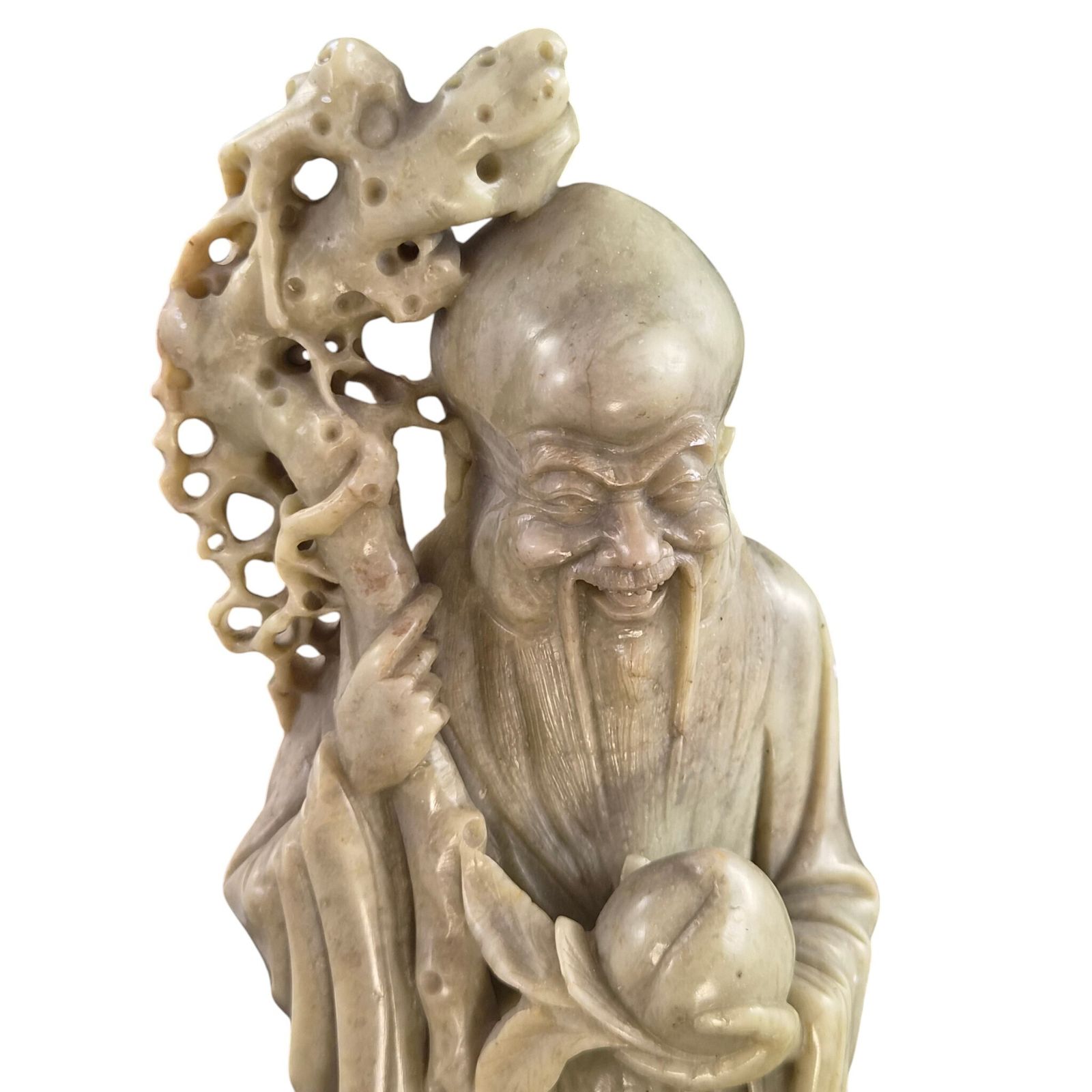 Kunst Chinees gesneden speksteen Shoulao sculptuur met stenen sokkel, ca. 1890 photo
