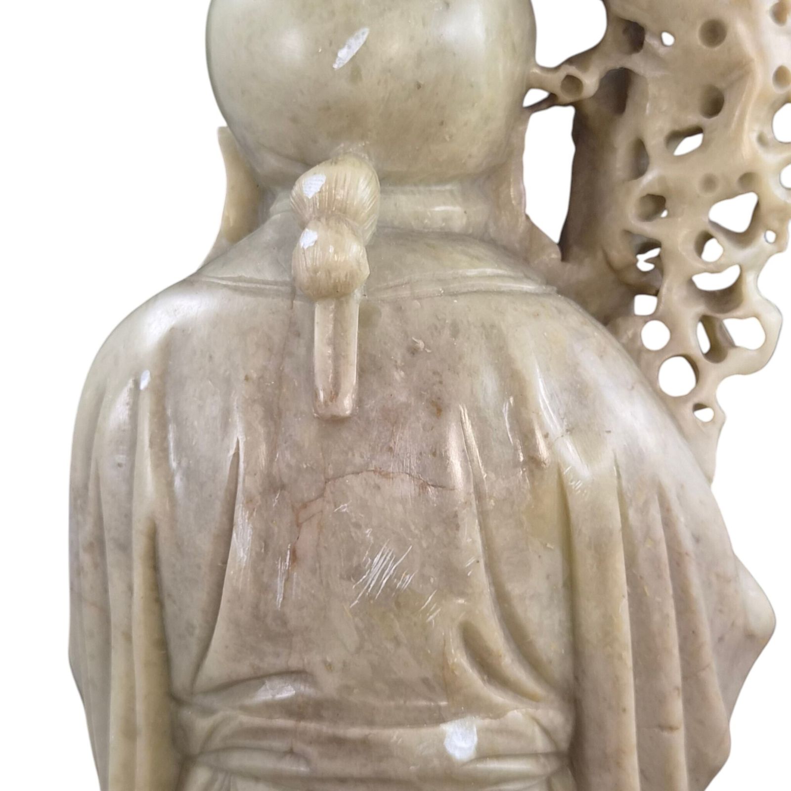 800.0 Chinees gesneden speksteen Shoulao sculptuur met stenen sokkel, ca. 1890 photo