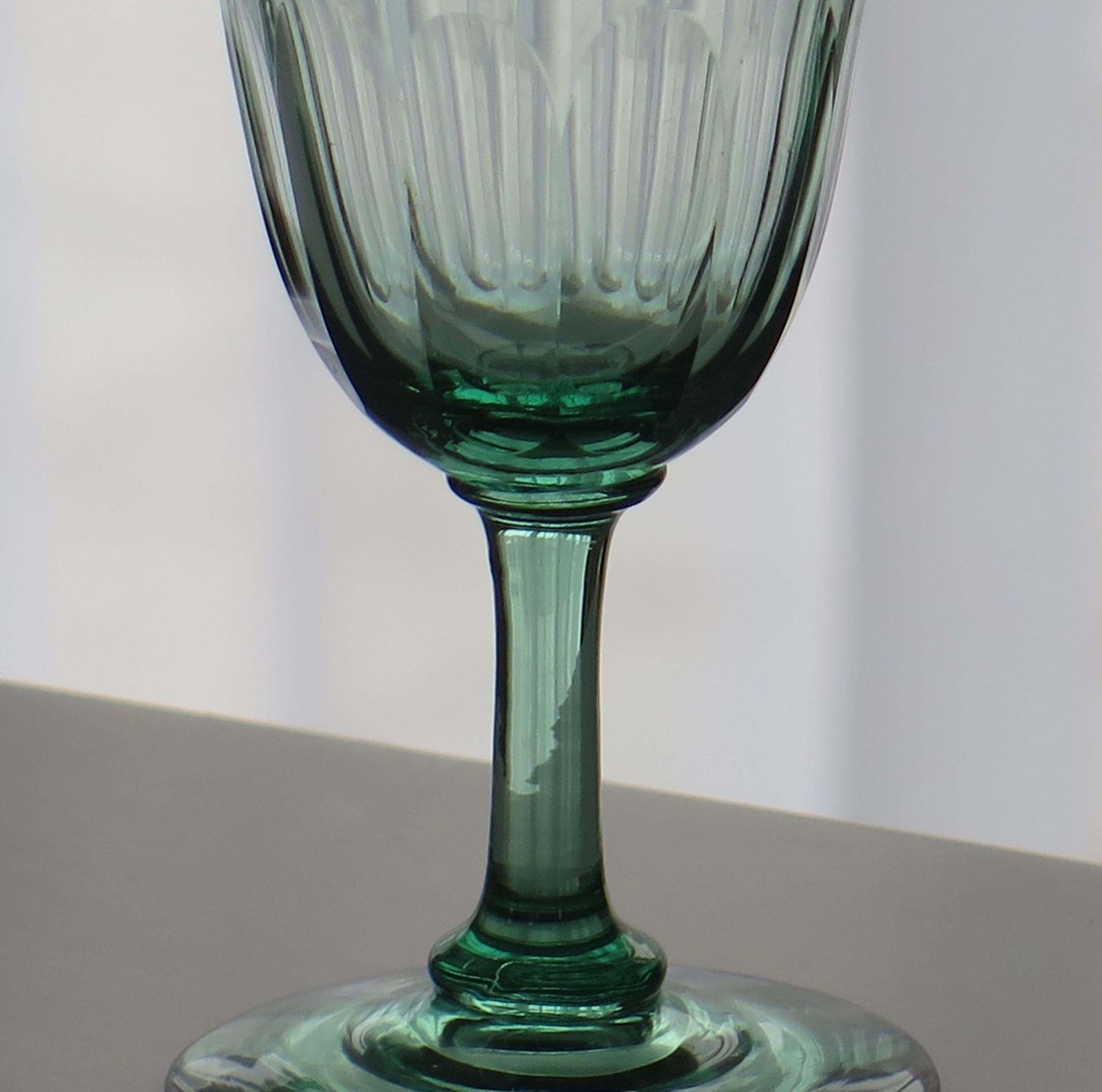 Hand Blown Light Green Wine Glass, Panel Cut Bowl, English, Circa 1840. photo Home Decor