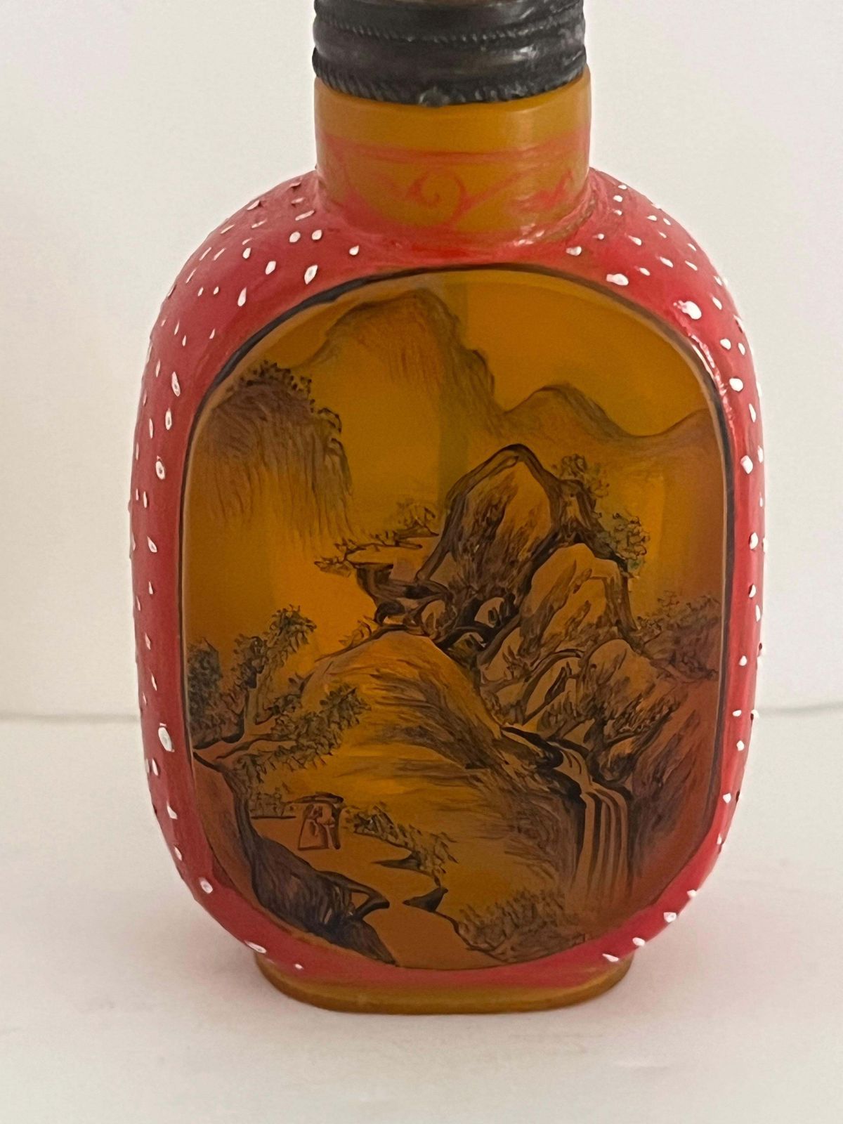 Chinese Yellow Glass Snuff Bottle Finely Hand Painted 2 Character Base Mark photo furniture