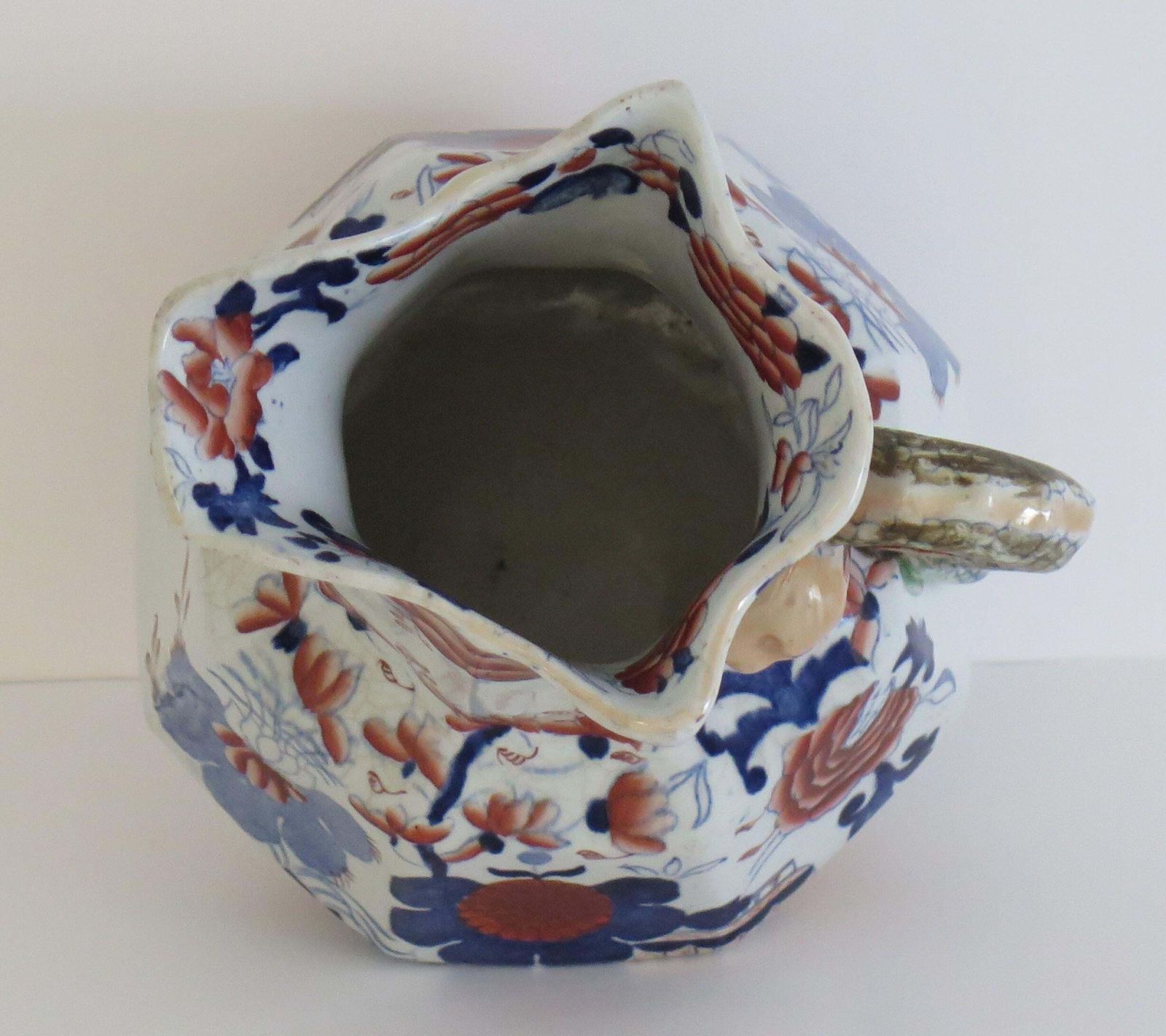 408.0 Mason's Ironstone Hydra grote kan, Basket Pattern, antieke pitcher, 1830. photo