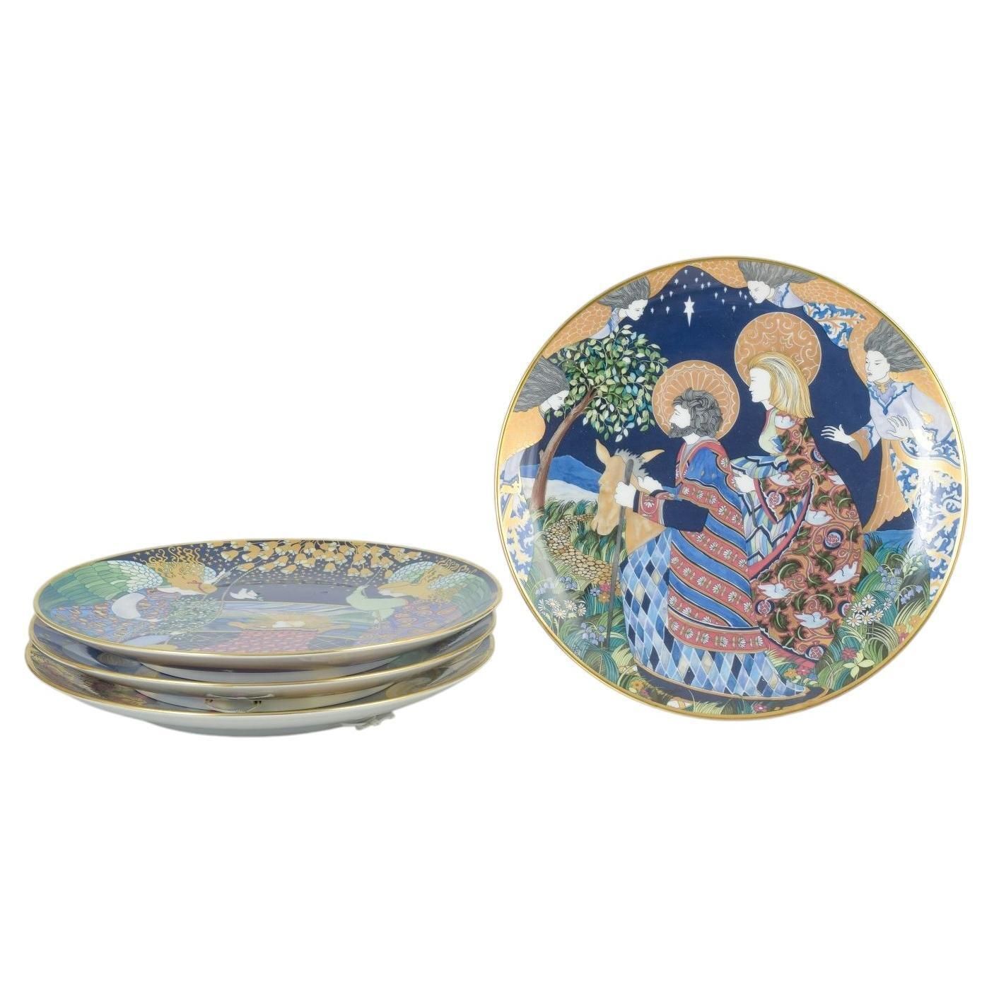 Jacqueline Lynd voor Rörstrand, set van vier kerstborden in faience, jaren 1980