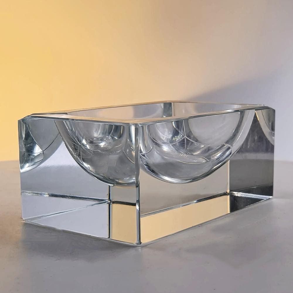 Cendrier rectangulaire entièrement transparent en verre de Murano, années 1960, Flavio Poli pour Seguso. Fabriqué en Italie photo 215.0
