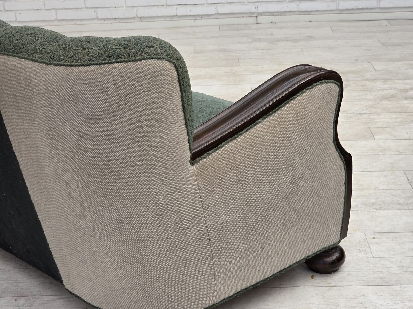Furniture 1960s, Danish 3 Seater Sofa, Furniture Wool, Oak Wood. photo