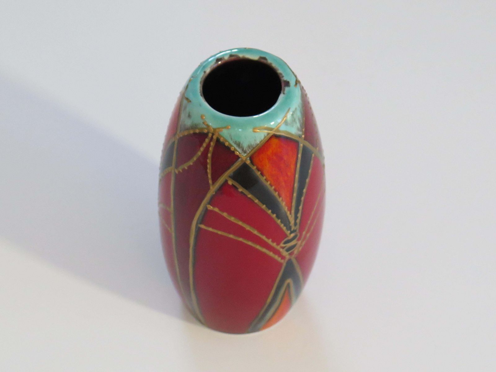 Anita Harris Hand Painted Vase, Flambe Glaze, Geometric Design photo Home Decor