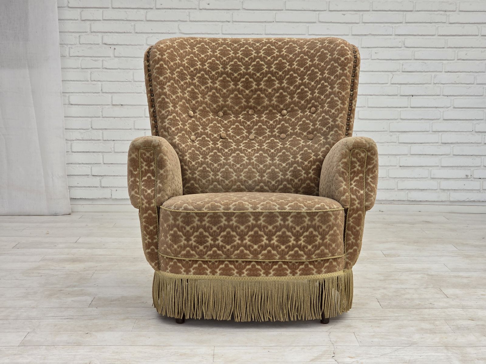 1960s, Danish Armchair, Furniture Velour, Beech Wood. photo vinterior