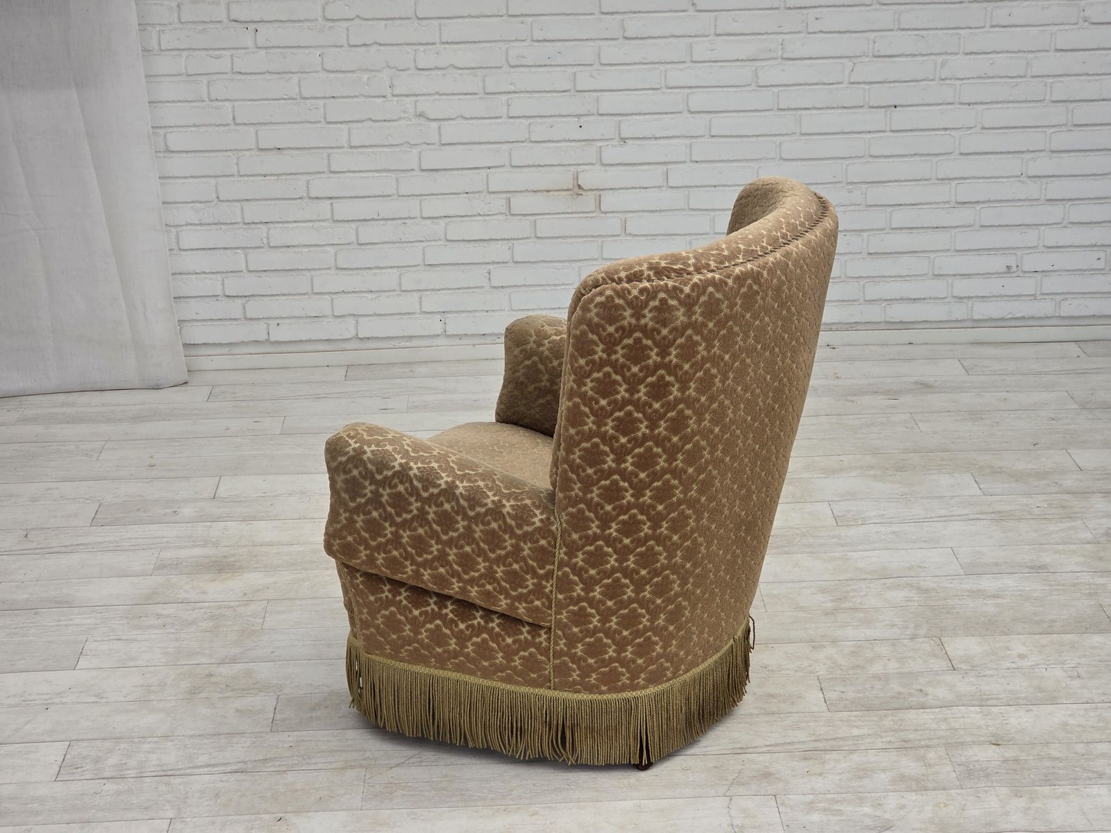 Furniture 1960s, Danish Armchair, Furniture Velour, Beech Wood. photo