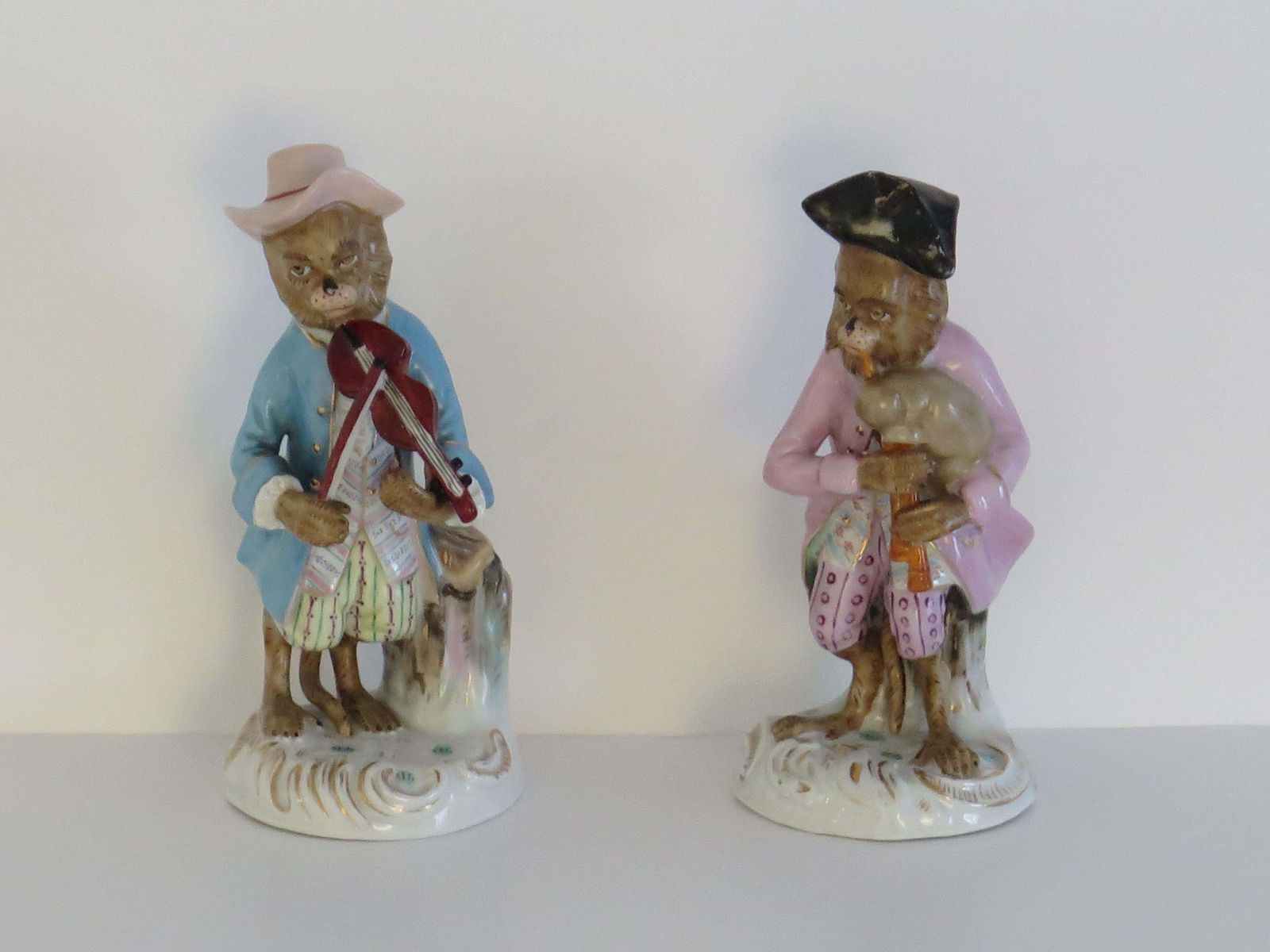 Sitzendorf Porcelain Monkey Band Figurines Set, 9 Pieces, ca. 1910 photo vinterior
