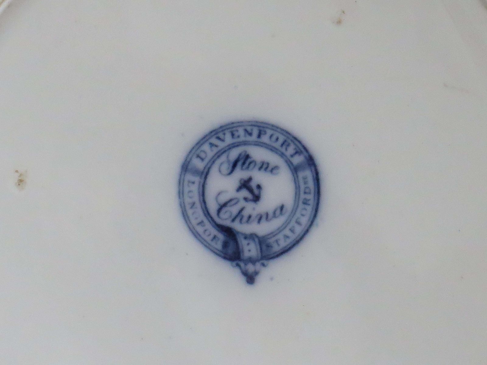 photo vintage Set van zes antieke ironstone soepborden, bamboepatroon van Davenport, ca. 1815