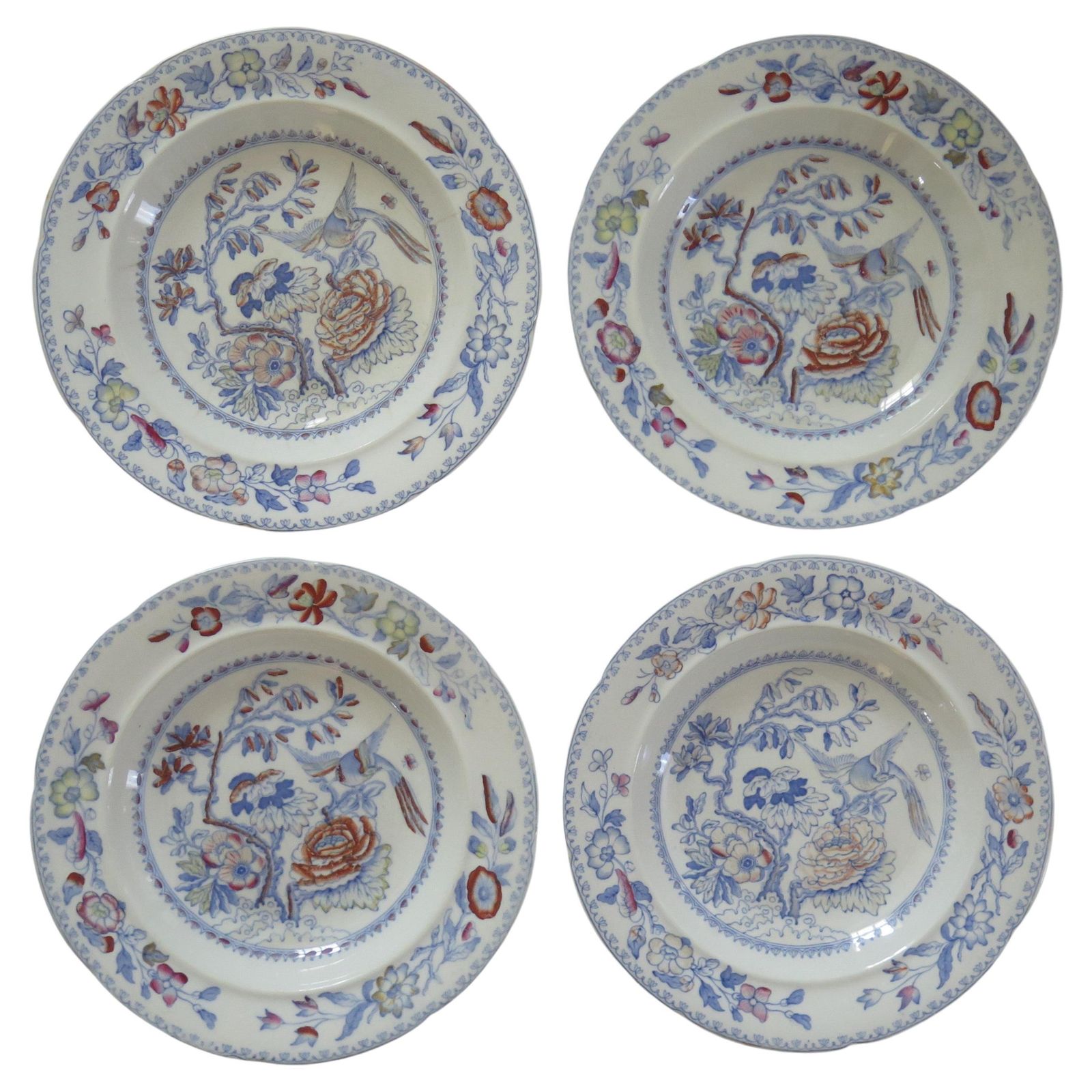 Mason's Ironstone soepkommen, set van vier, Flying Bird-patroon, ca. 1870