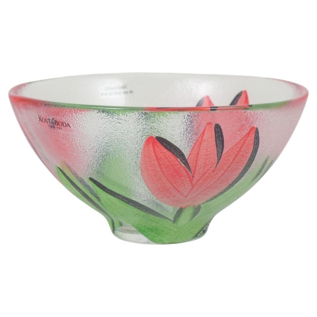 Ulrica Hydman Vallien For Kosta Boda. Glass Bowl With Tulip Motif. 1980s