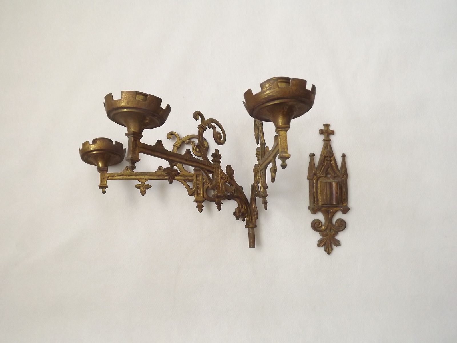 Elegant Set Of Three French Gothic Revival Gilt Bronze Church Wall Sconces photo buy