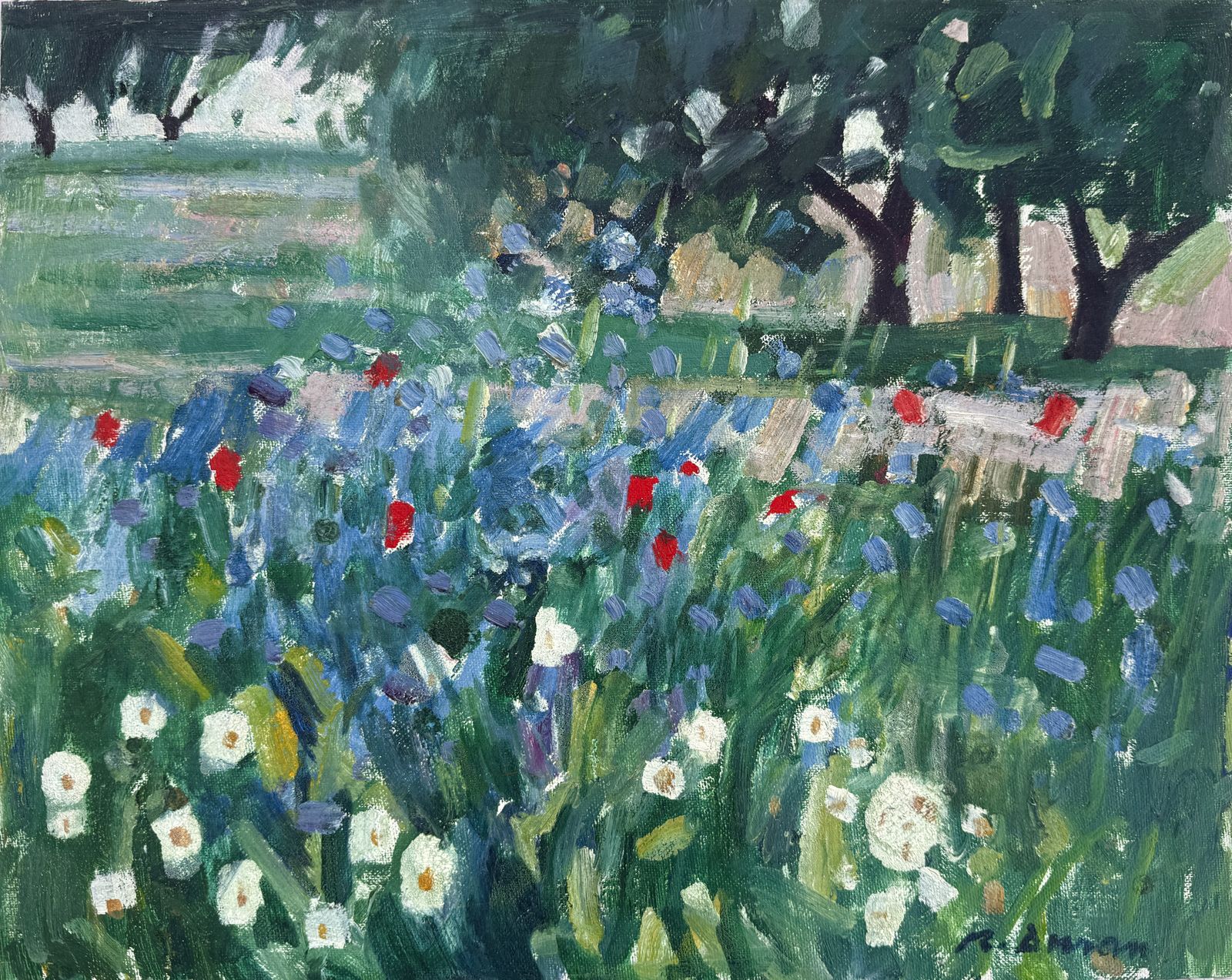 Rafael Duran Benet Fauvist Spanish Wildflower Landscape In Andalucia Mediterranean Oil Painting 1990s