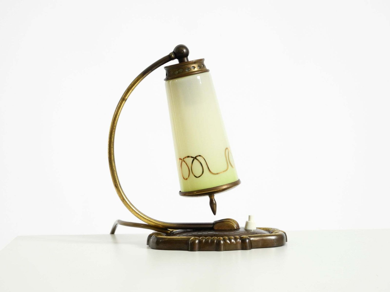 Beautiful 1940s Rare Brass Table Lamp With Glass Shade photo Lighting