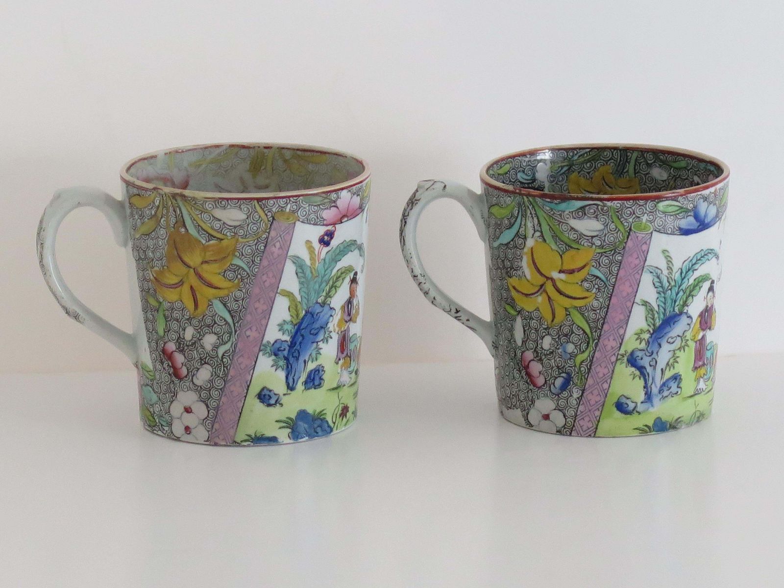 photo furniture Mason's Ironstone Mugs, Chinese Scroll Pattern, Rare, Circa 1818