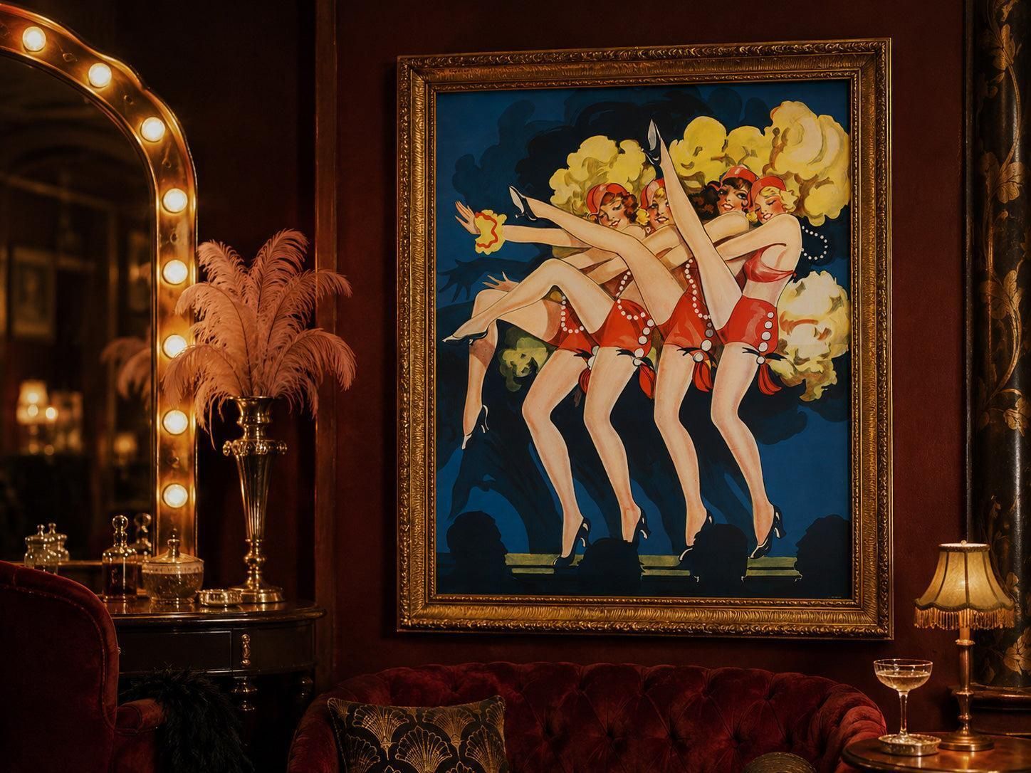 Affiche publicitaire américaine de théâtre burlesque, vers 1930, Showgirls. photo furniture
