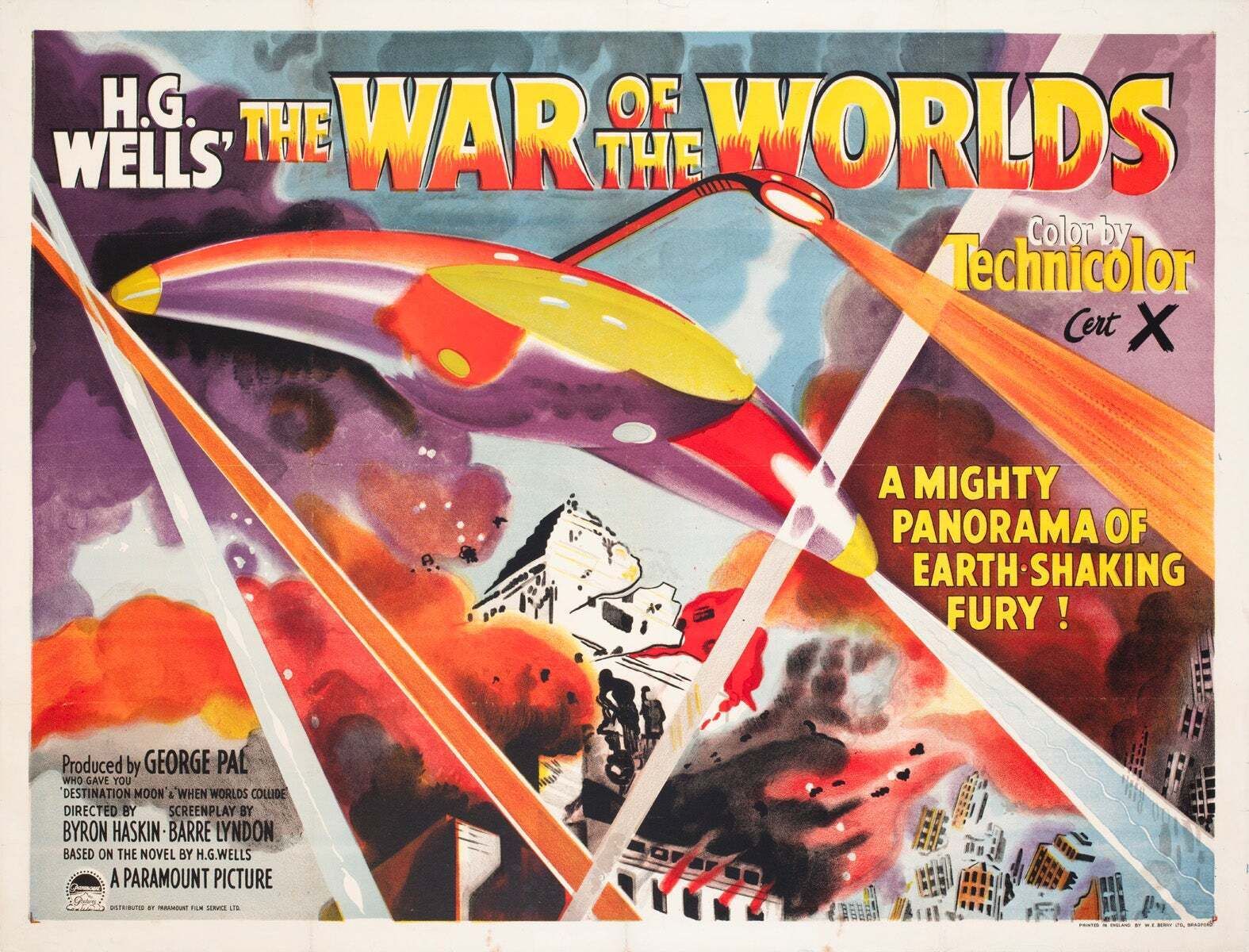 Affiche de cinéma britannique Quad, The War of the Worlds, 1953.