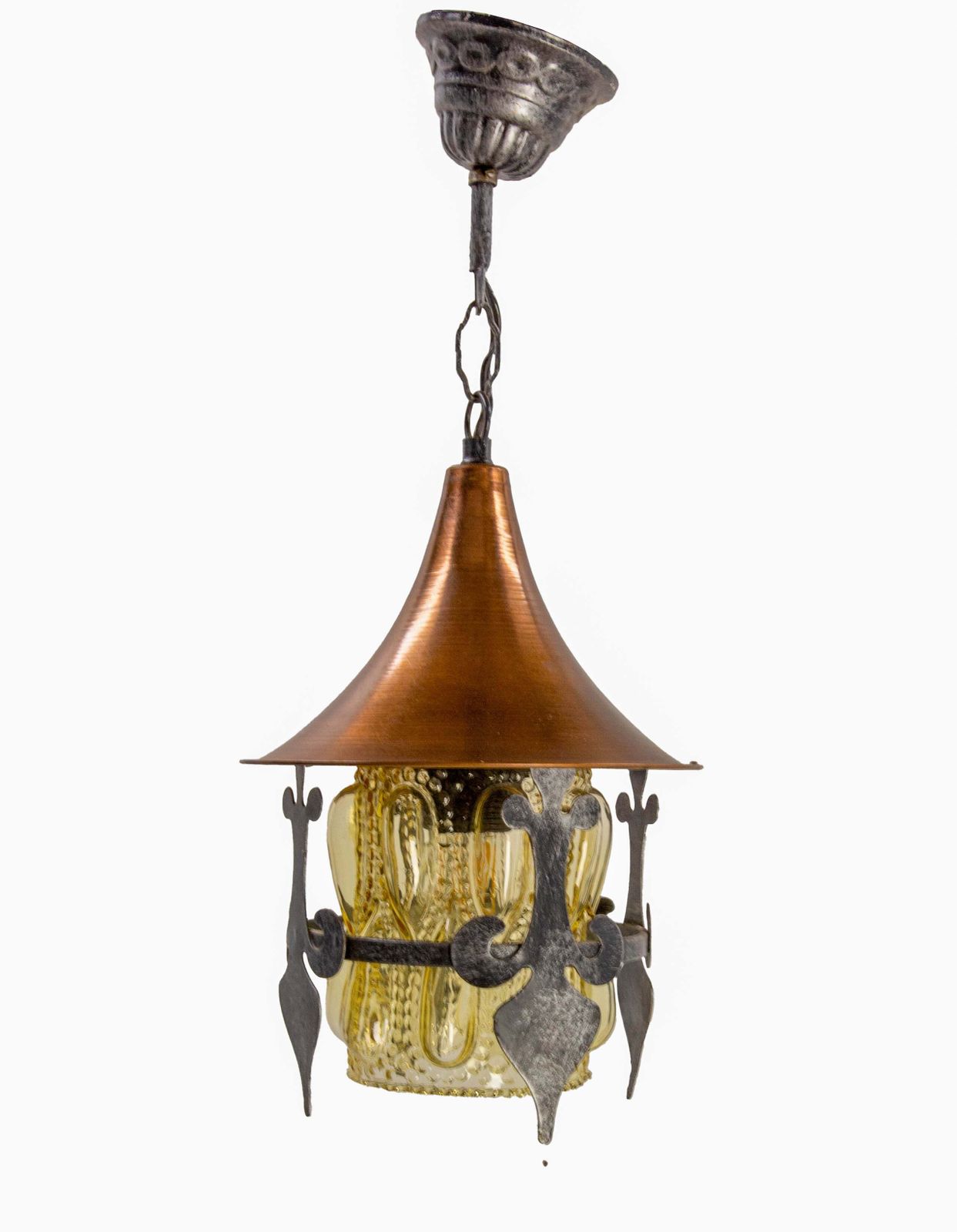 Lustre suspension français en fer forgé, cuivre et verre, vers 1900 photo furniture