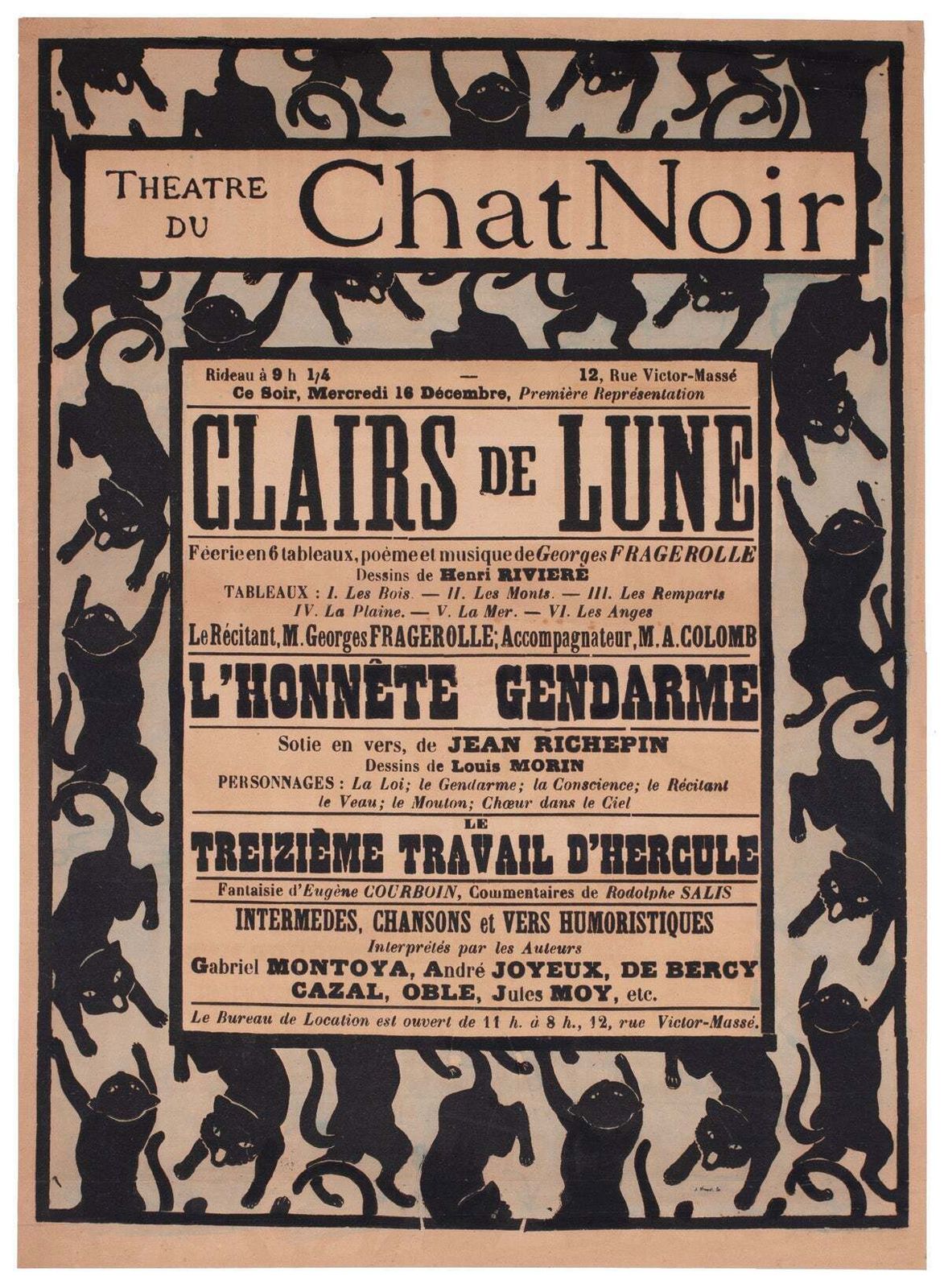 Chat Noir 1896 Franse Theateraffiche, Henri Riviere.