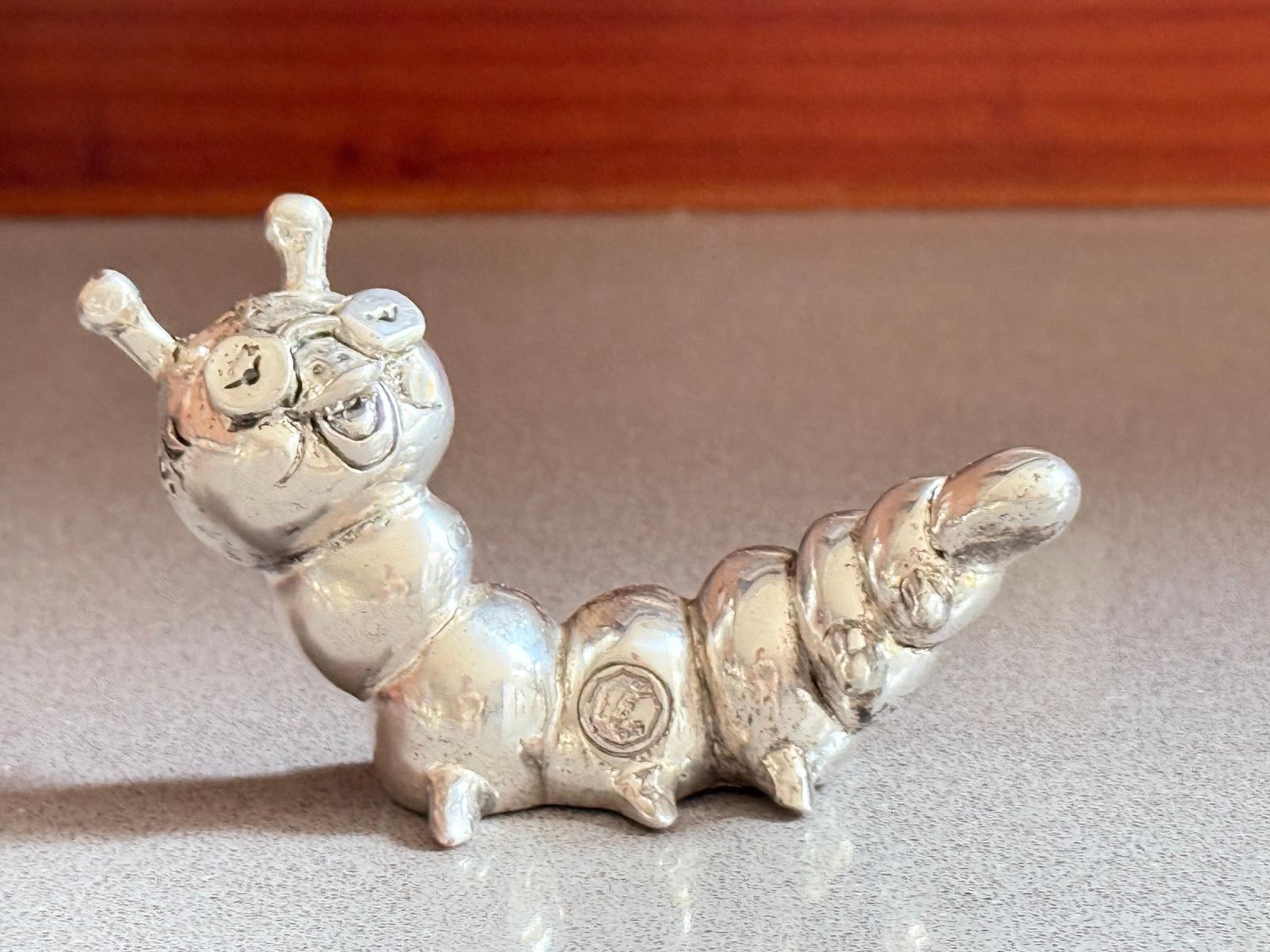 Antique Silver Plated Caterpillar, Italian Sculpture Whimsical Decorative Figure photo furniture