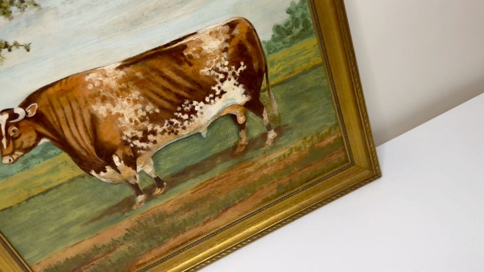 Victorian Prized Shorthorn Bull Oil Painting British School Manner William Ward photo furniture