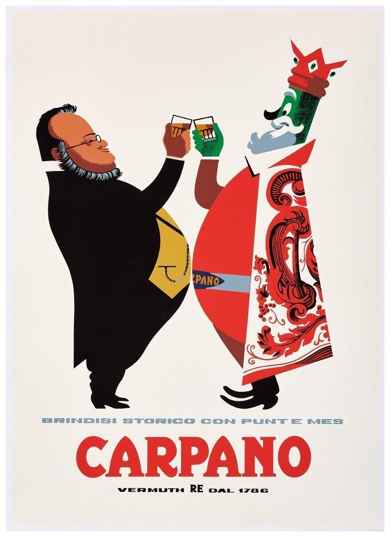 Armando Testa, jaren 1960   Carpano (Cavour)   Vintage Poster op Linnen Geplakt op Canvas 100 x 70 cm