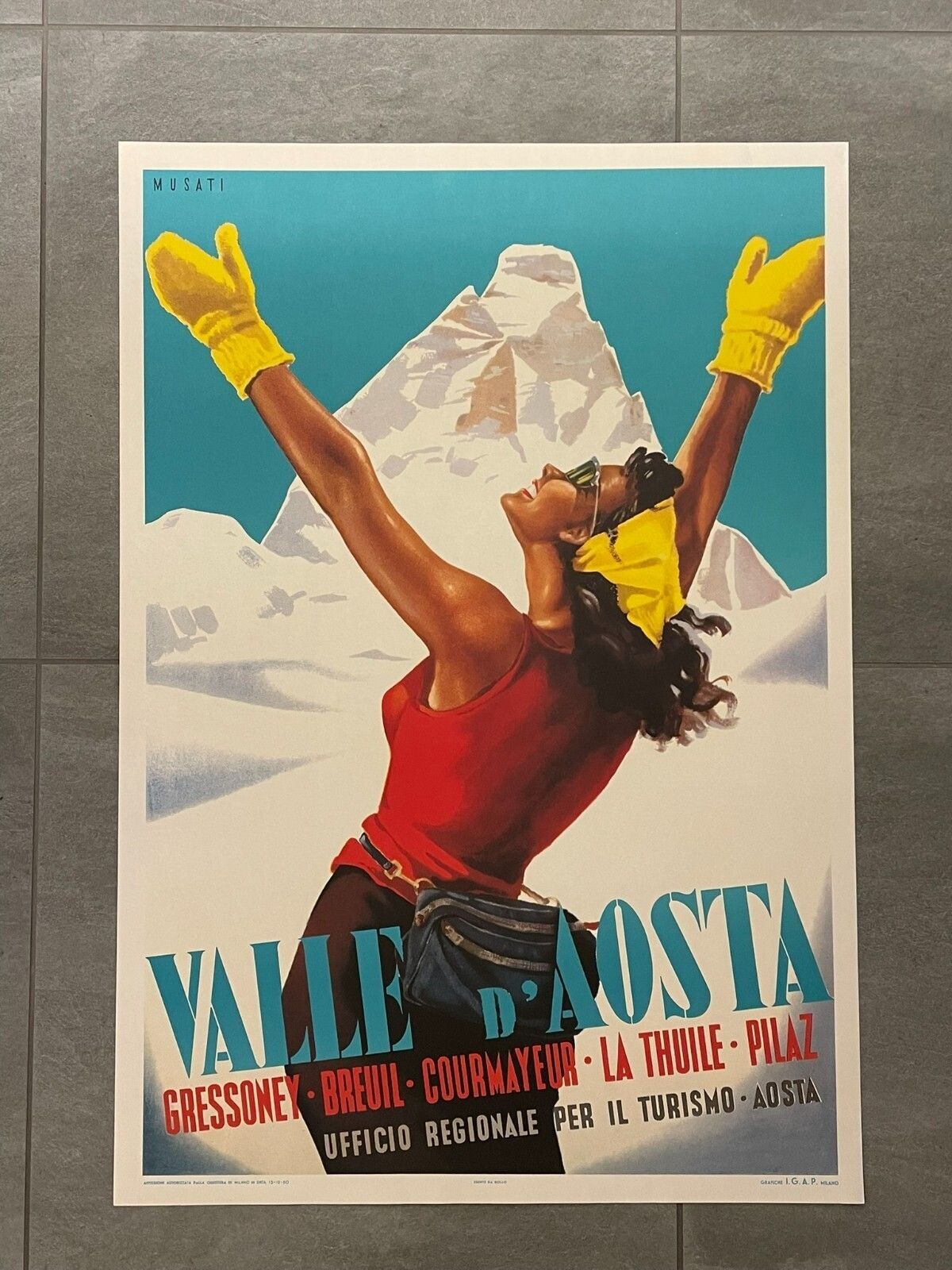 Arnaldo Musati, ca. jaren 1980, Valle D'Aosta, vintage poster, 98,5 x 68,5 cm photo for sale