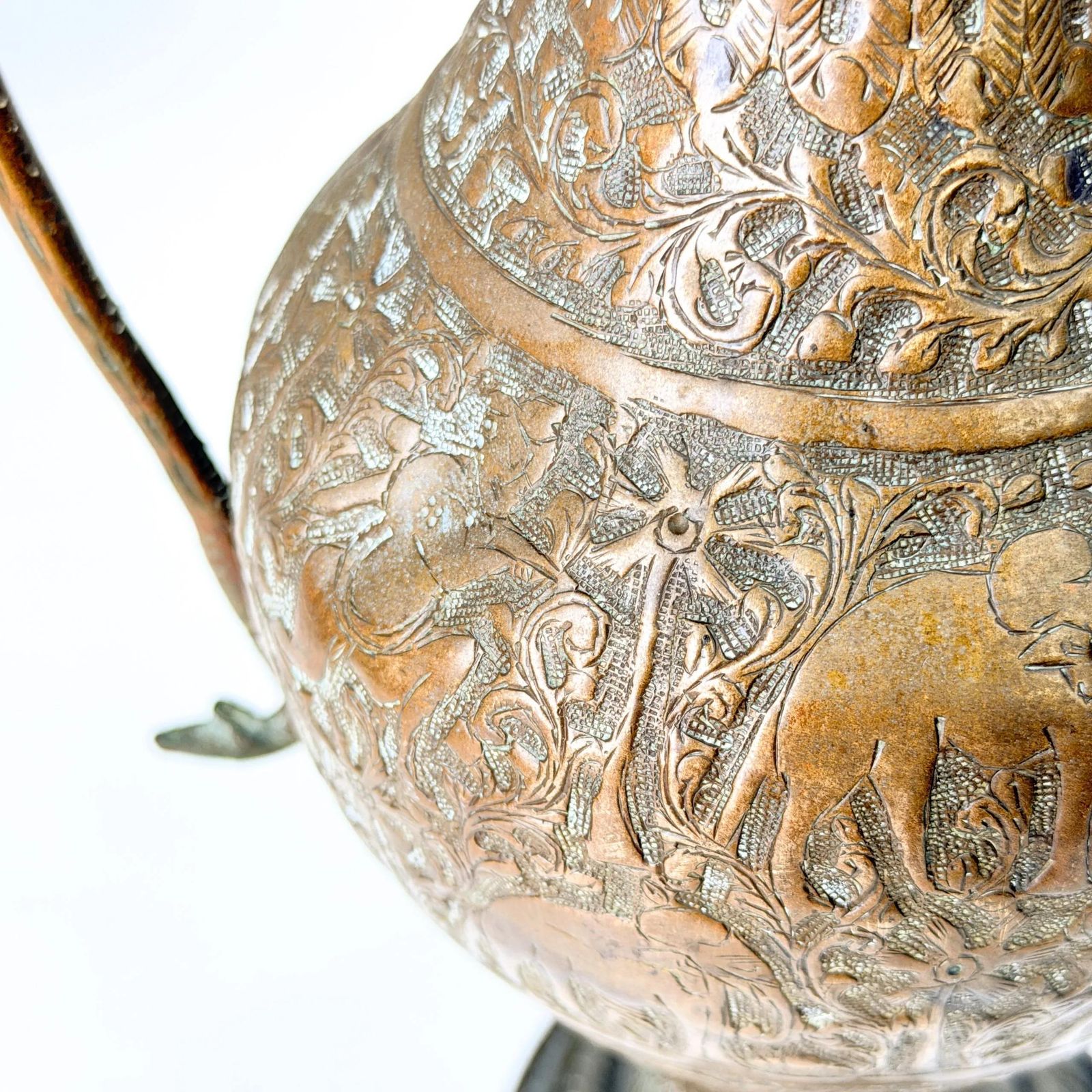 photo buy Antique Indian Brass Twin Cobra Handle Engraved Vase Late 19th Century