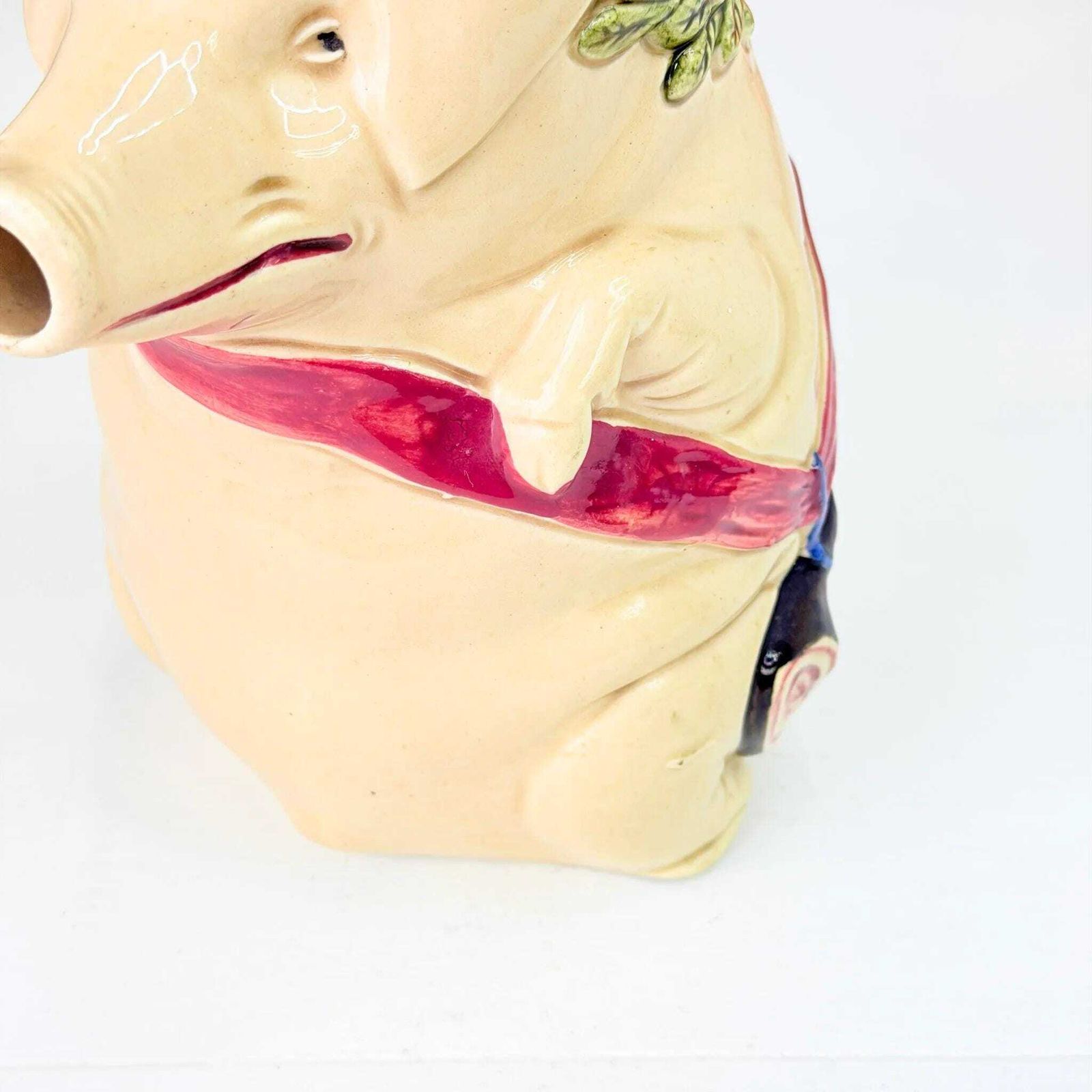 photo vintage Antique French Majolica Cochon Au Jambon Pig Pitcher Frie Onnaing 19th Century