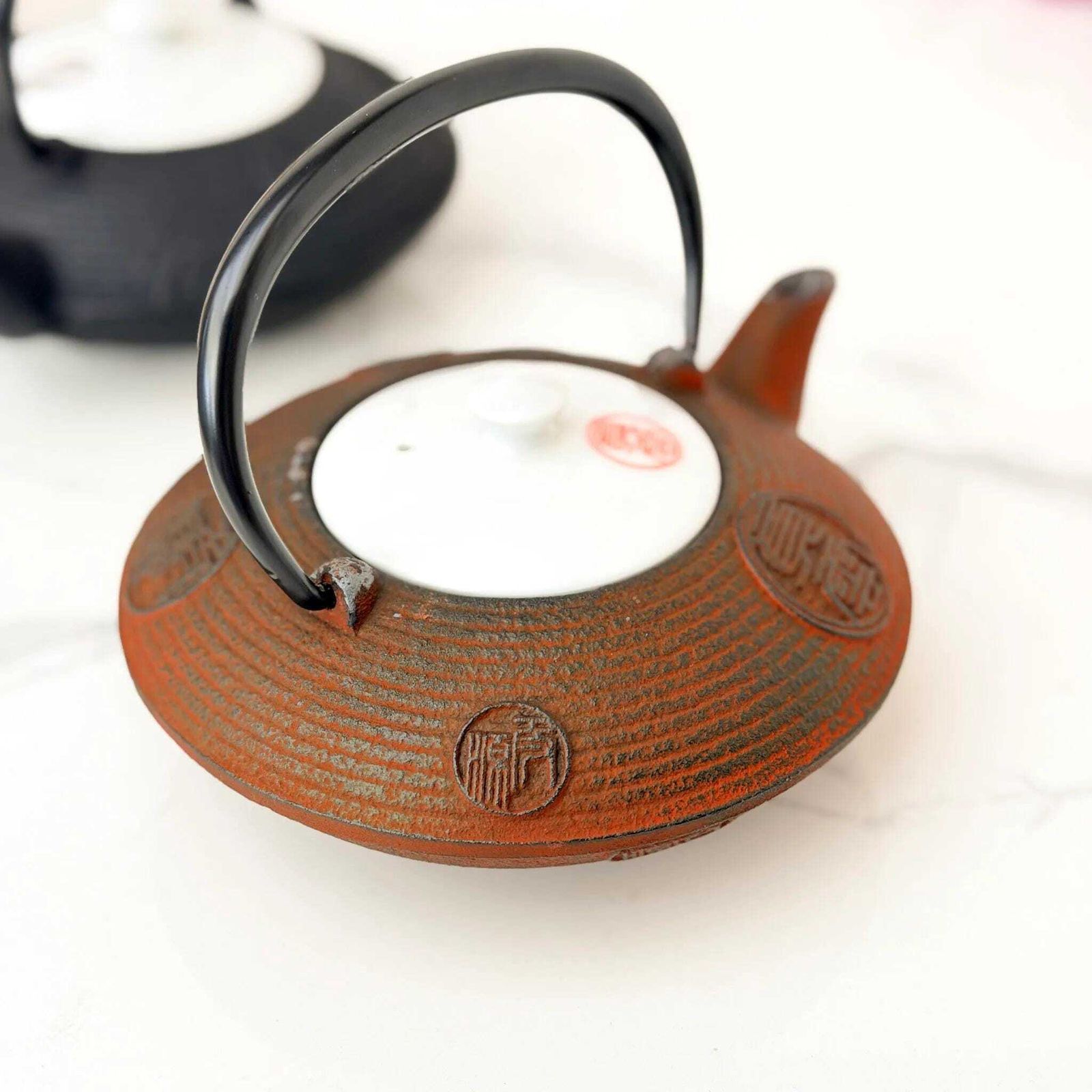 Oigen Nanbu Tekki Cast Iron Teapot Pair Black & Red Vintage Japanese photo 91.0
