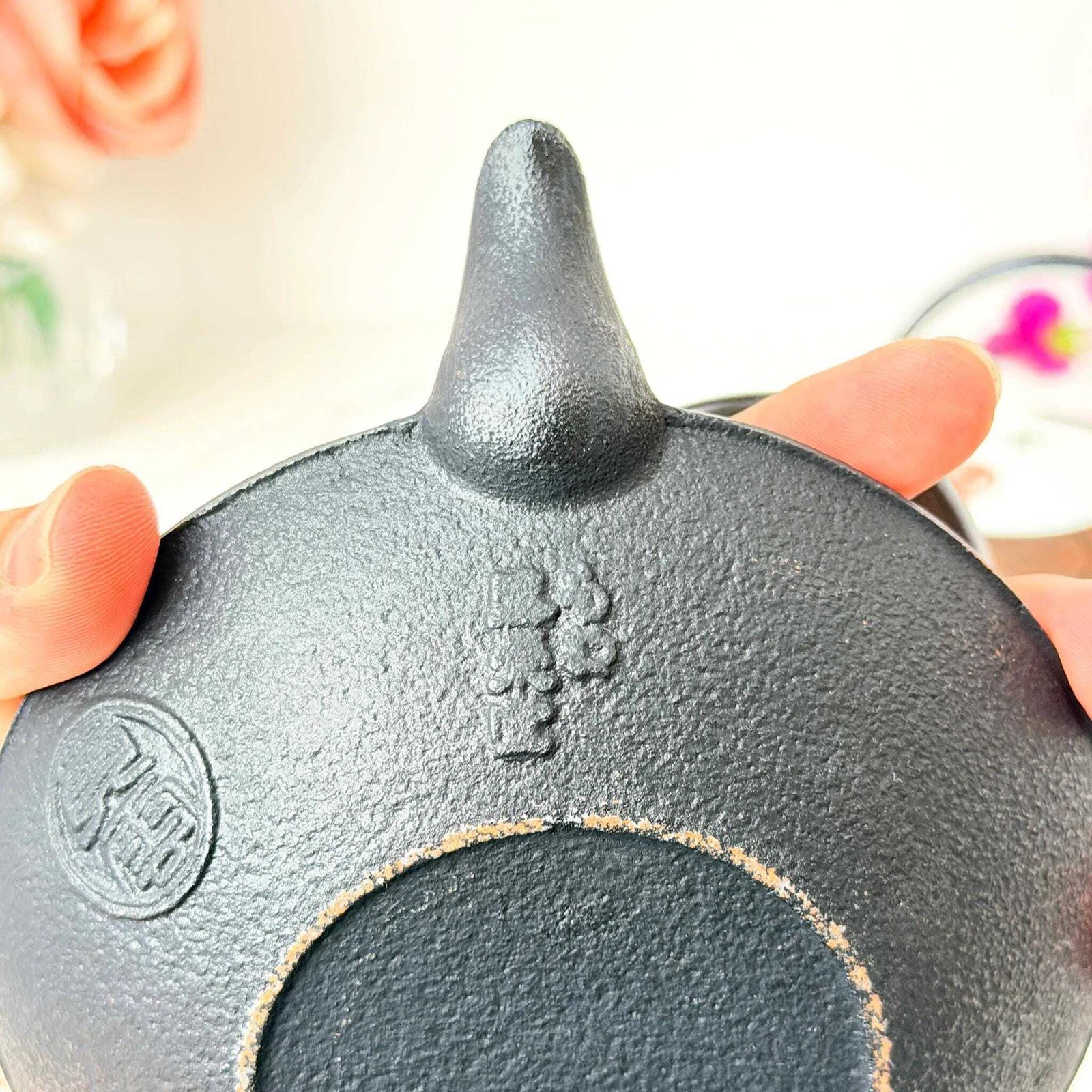 91.0 Oigen Nanbu Tekki Cast Iron Teapot Pair Black & Red Vintage Japanese photo
