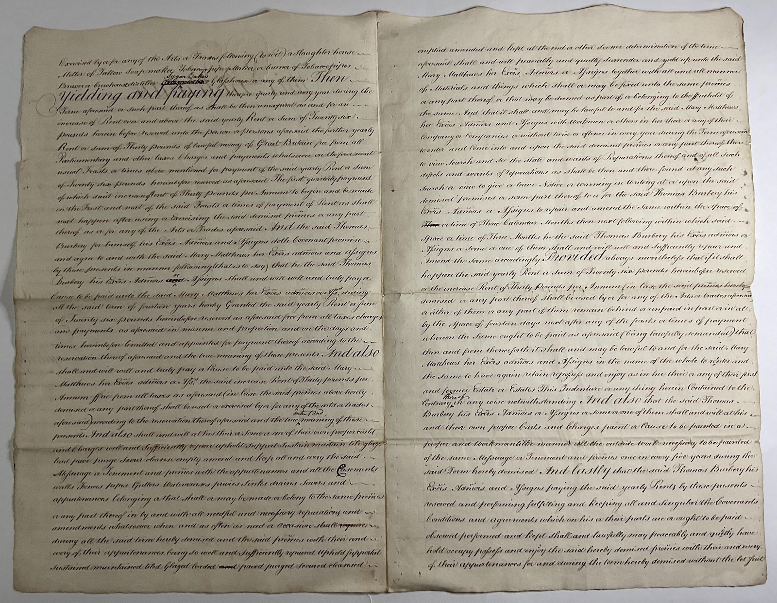 1797 Georgisch Huurcontract, Origineel Manuscript - Londense Eigendom, Park Lane en Clausule Verboden Beroepen photo for sale