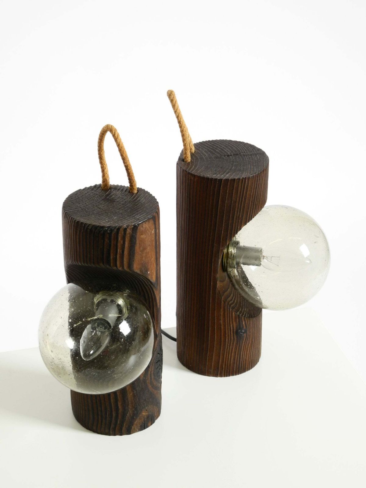 photo for sale Pair Of Rare 1960s Temde Table And Wall Lamps Made Of Solid Pine, Each With One