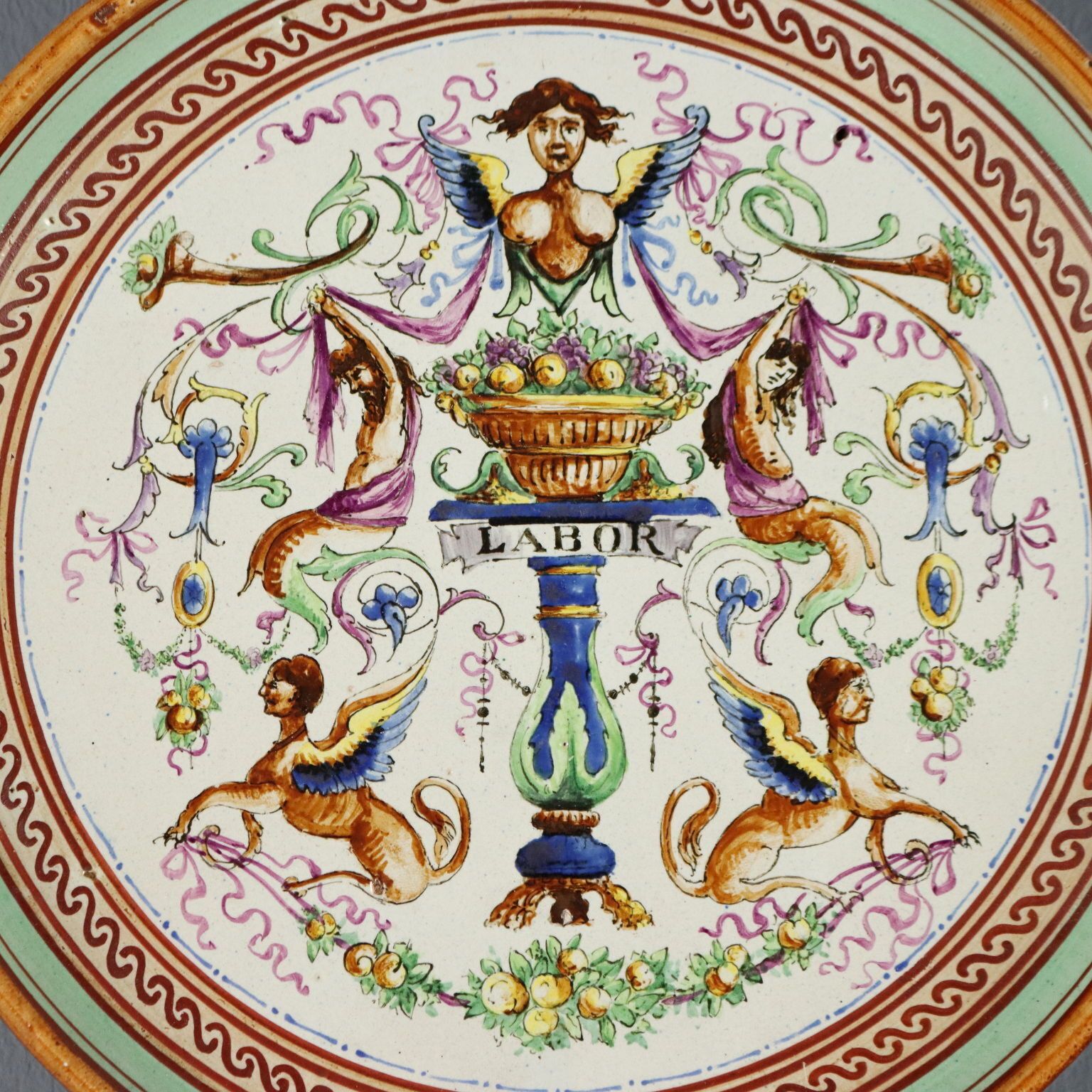 Antiek Majolica Bord met Fruitdecoratie, Italië, 20e Eeuw photo for sale