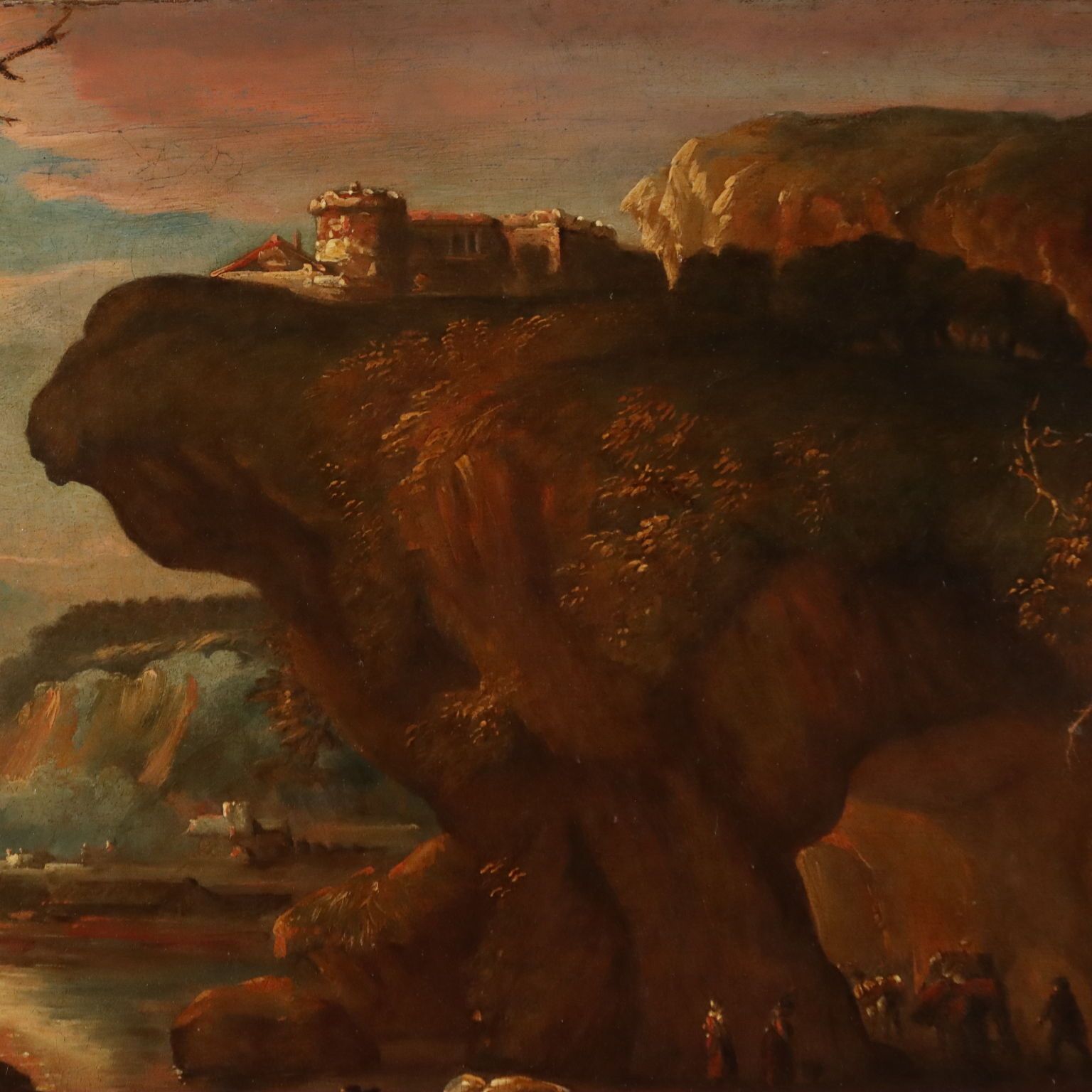 Tableau d'époque, paysage avec bergers, huile sur toile, XVIIe siècle photo vinterior
