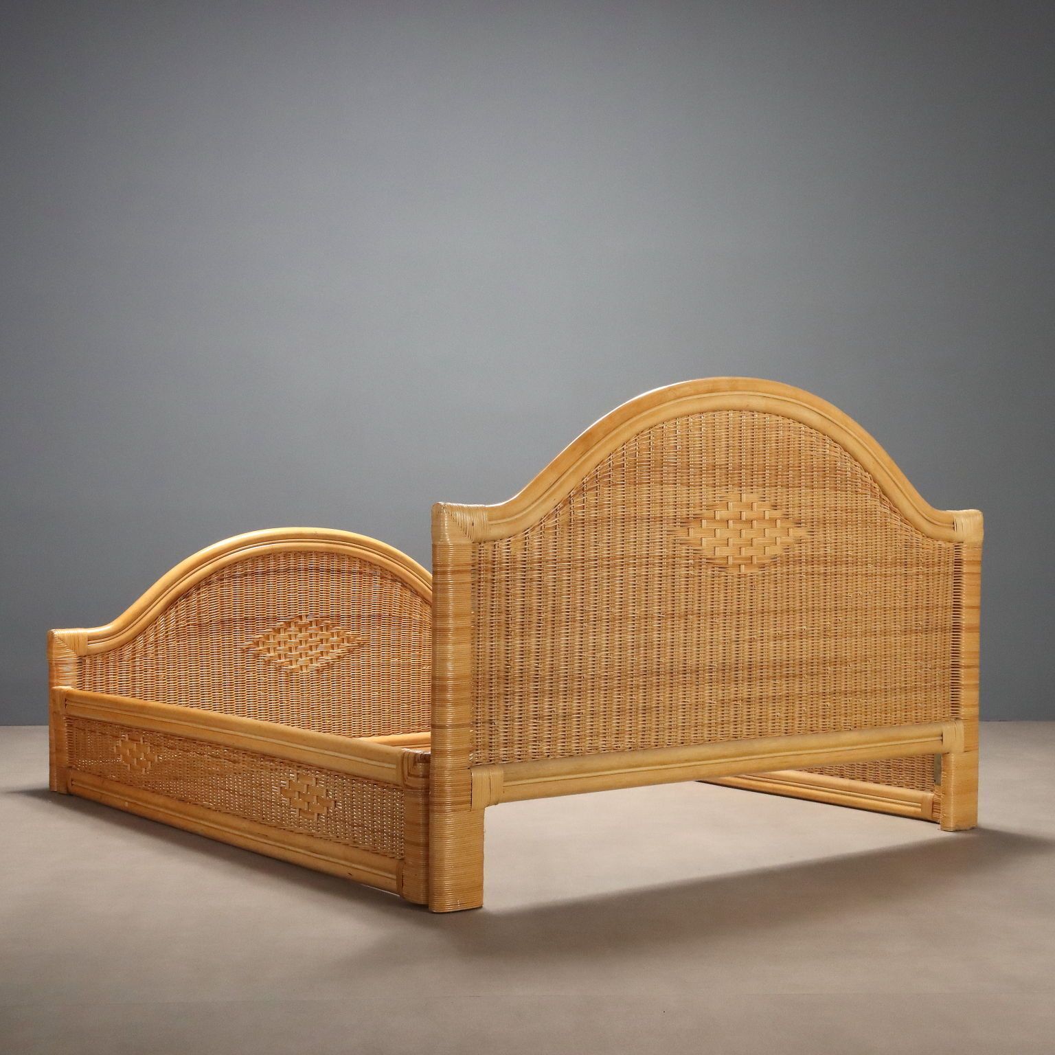Vintage Double Bed Wicker Bamboo Design Italy 1980s photo vintage
