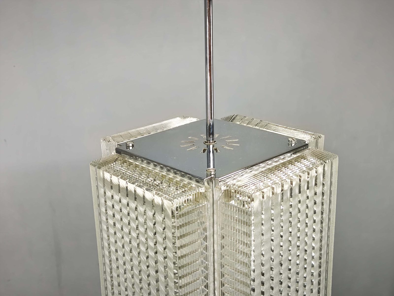 Pair Of Napako Chrome And Textured Glass Pendant Lights, 1970s photo 1288.0