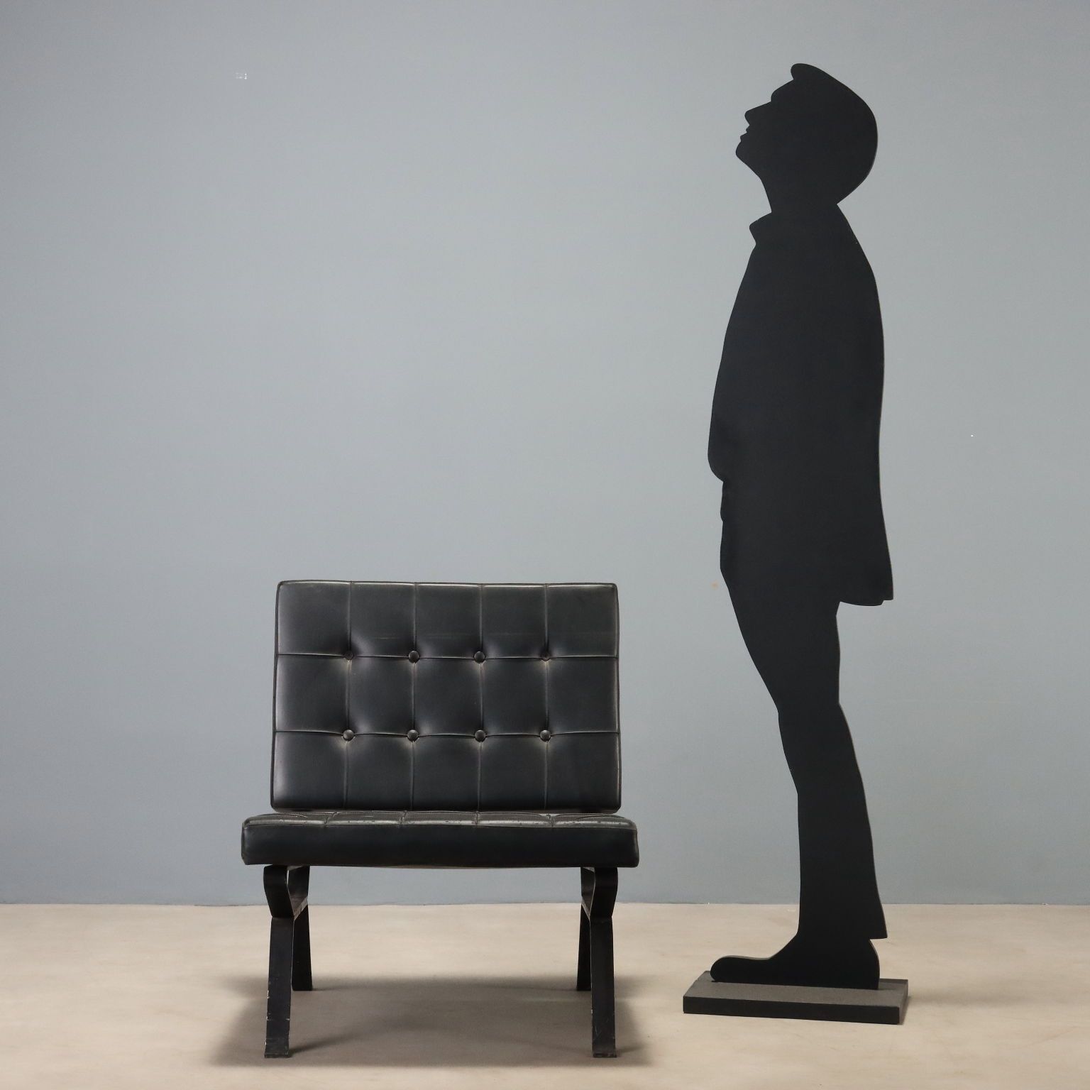 Vintage Armchair Metal Black Leatherette Design Italy 1970s photo for sale