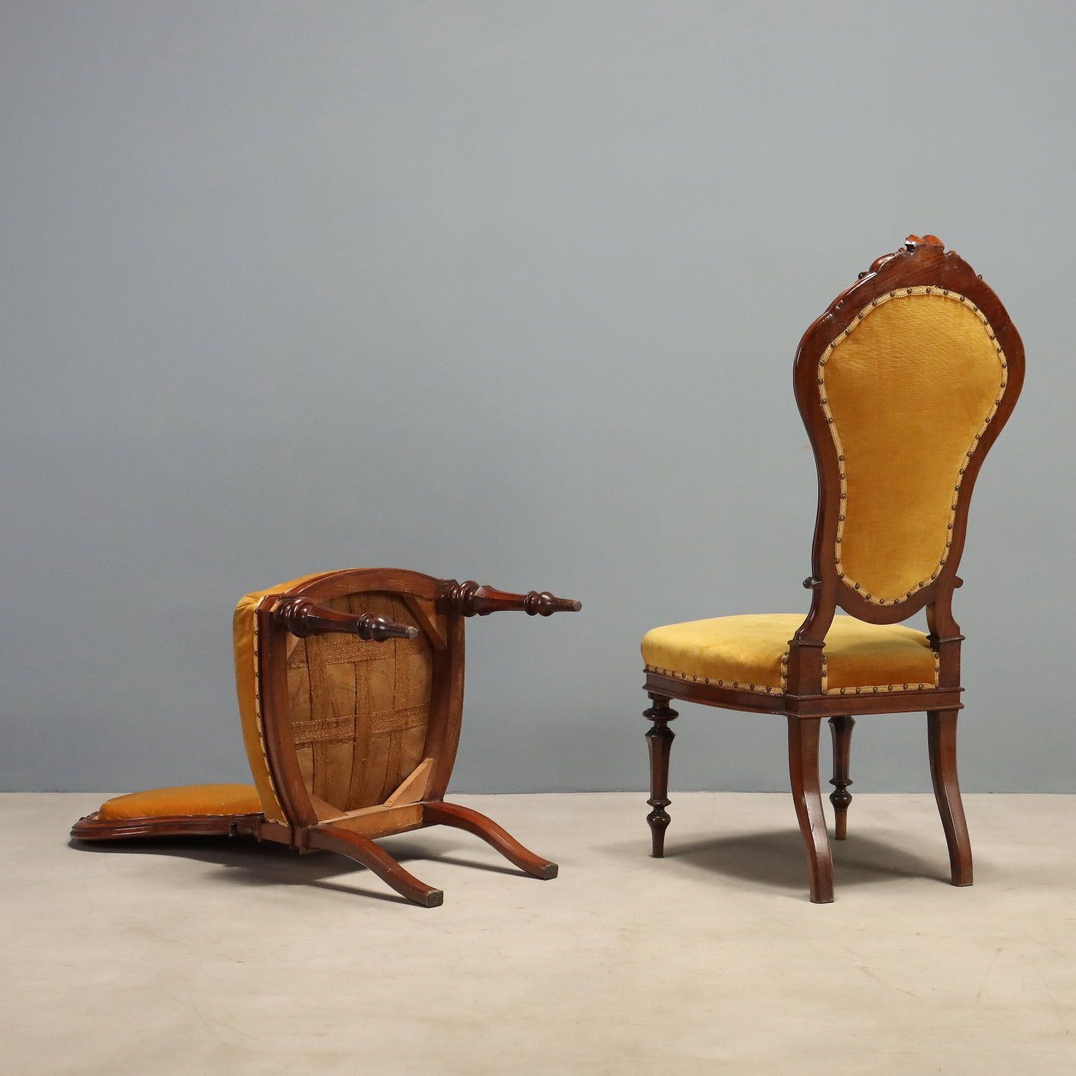 photo for sale Antique Chairs Umbertino Walnut Carvings Italy XIX Century