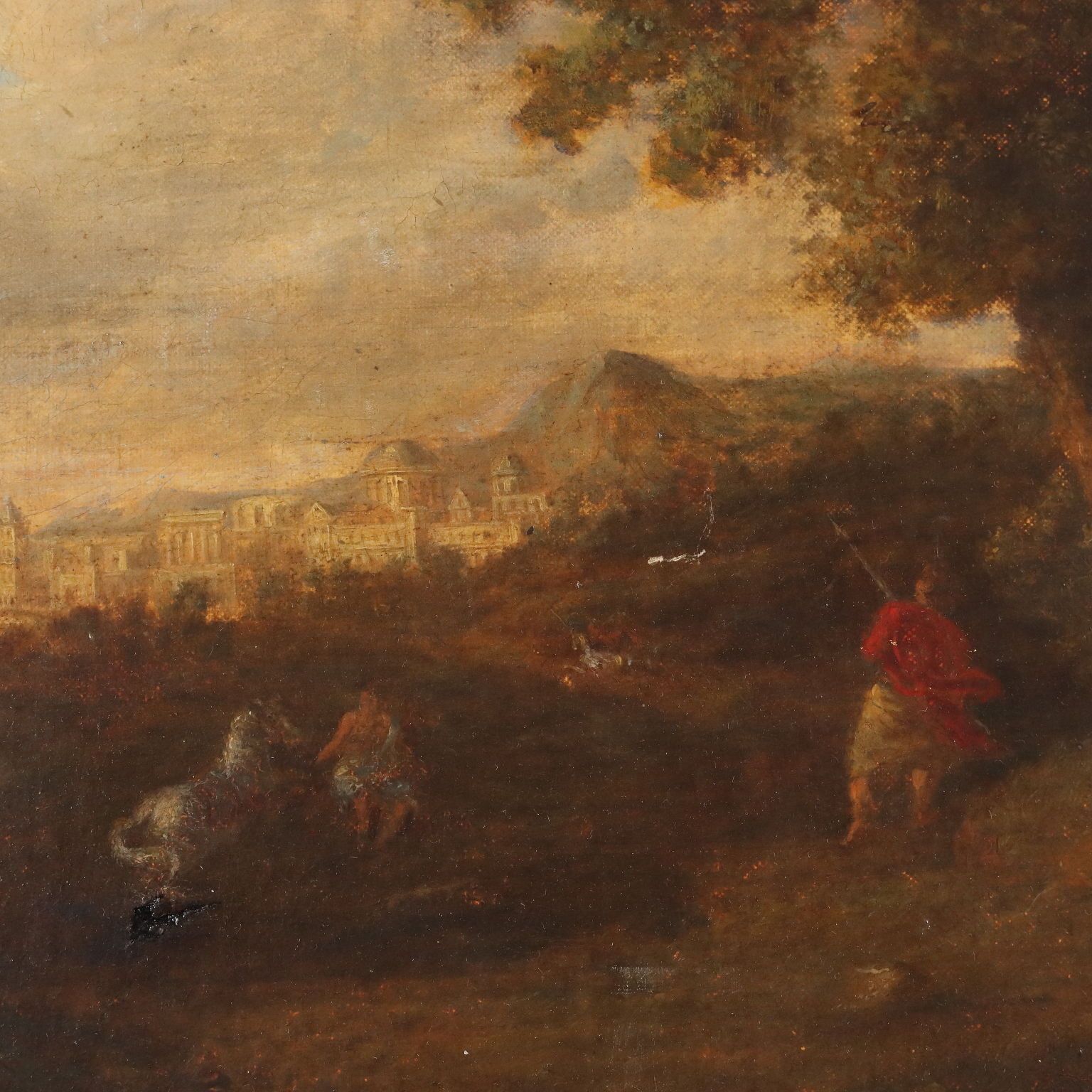 Antiek schilderij, landschap met figuren, olieverf op doek, 18e eeuw photo 1180.0