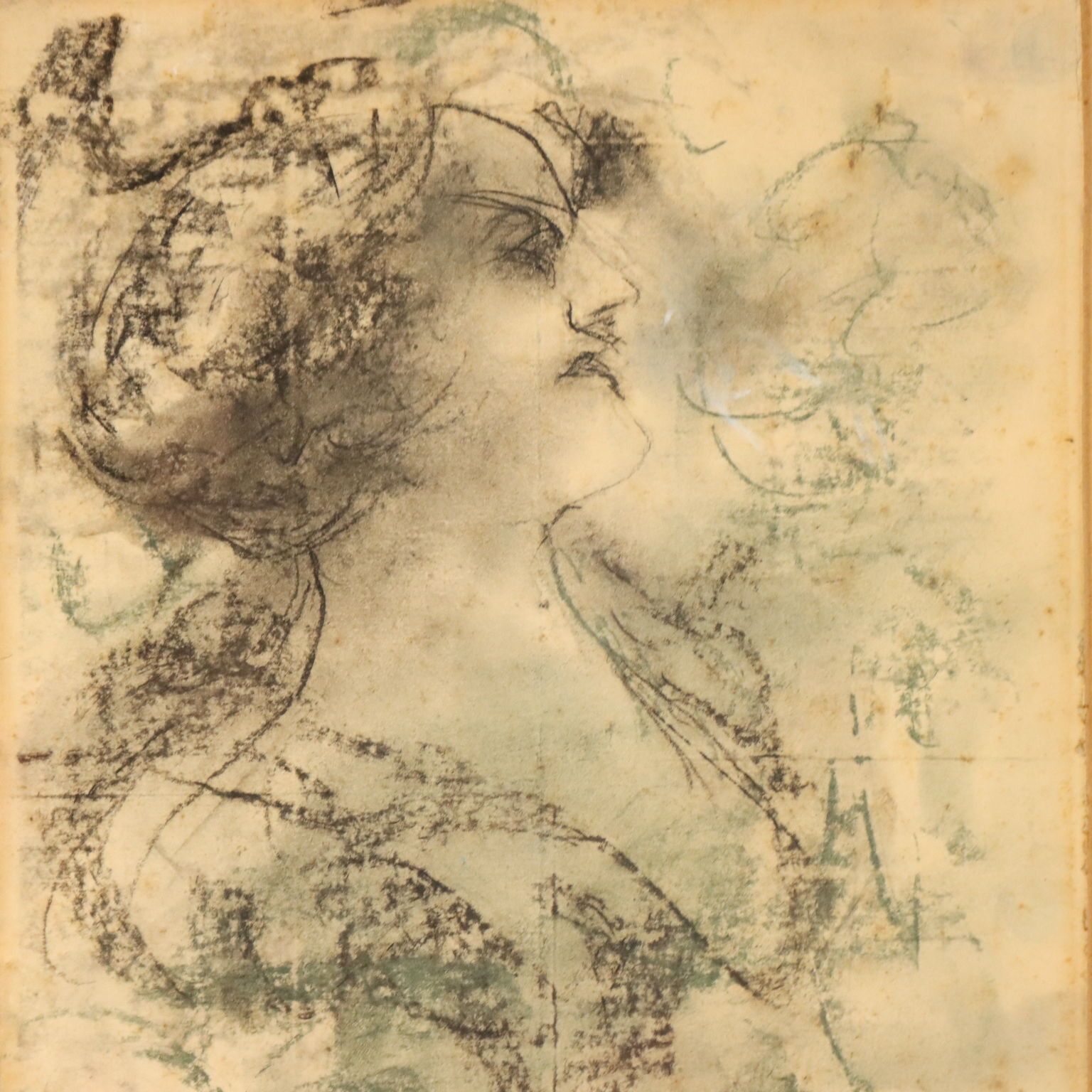 Antieke tekening gesigneerd Antonio Mancini gemengde techniek 19e eeuw photo for sale