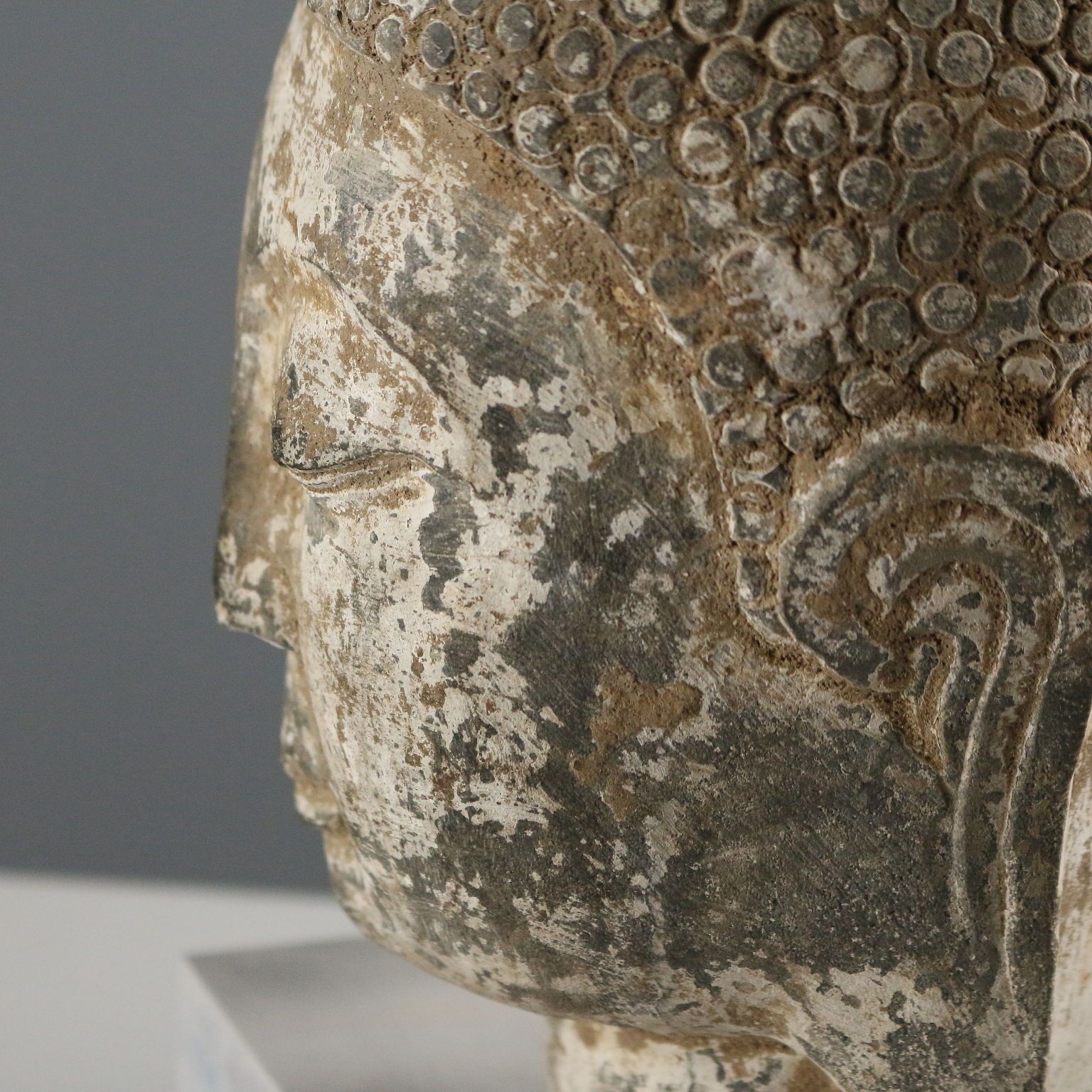 Stone Buddha Head Modern Sculpture Plexiglass Base XX Century photo vintage