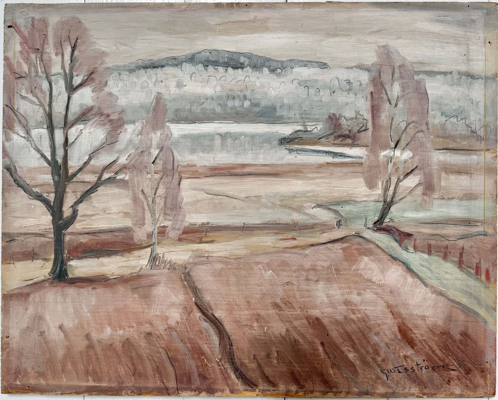 The Secret Romance. Landscape With Portrait. 1933. Double Sided Oil Painting By Gösta Wesström photo for sale