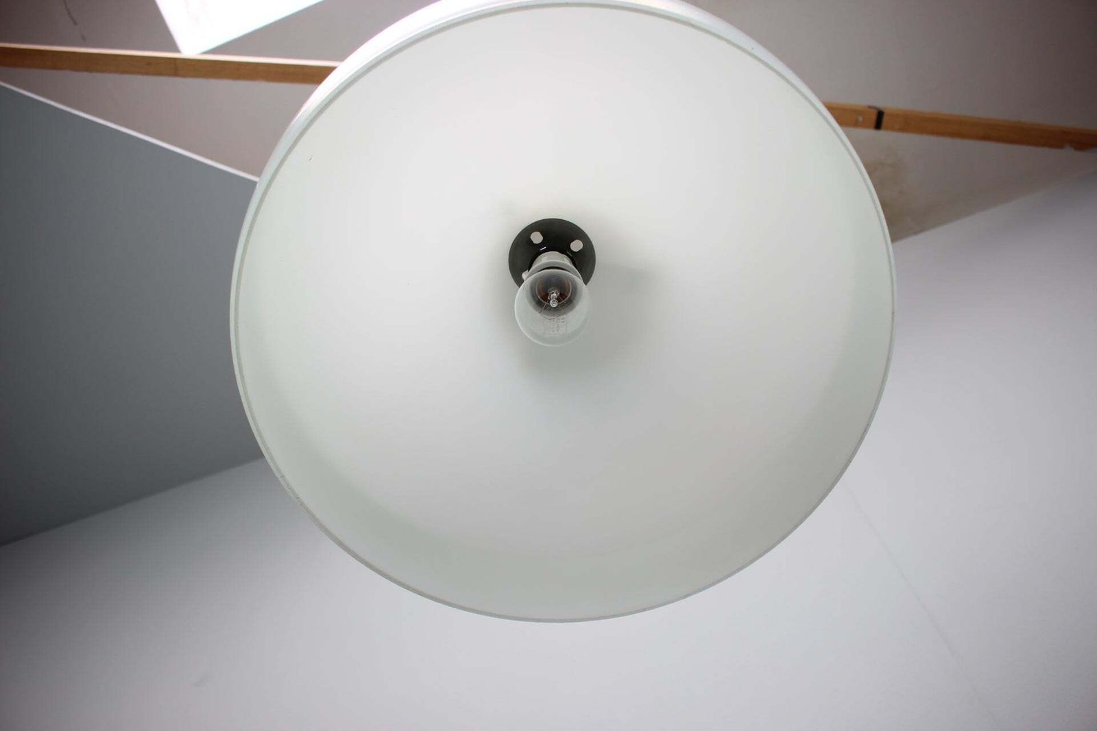 1970s Czechoslovak Mid Century Modern Pendant Lamp In Opaline Milk Glass And Bra photo 382.0
