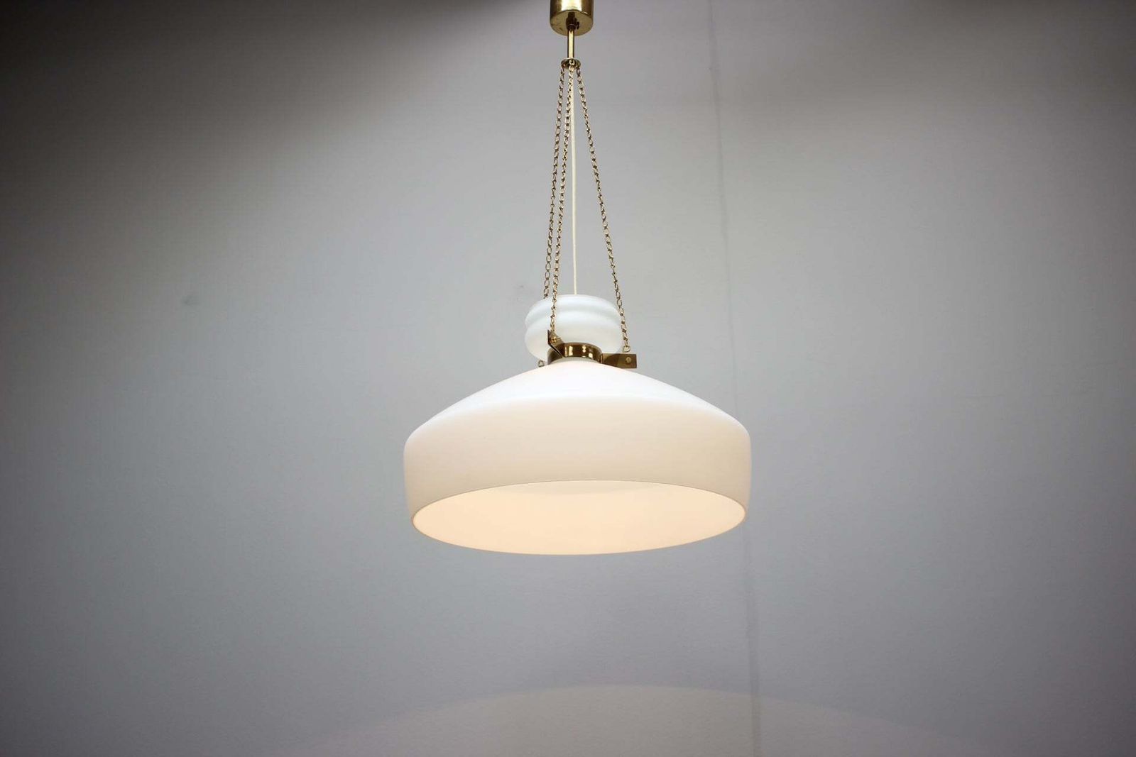 1970s Czechoslovak Mid Century Modern Pendant Lamp In Opaline Milk Glass And Bra photo buy