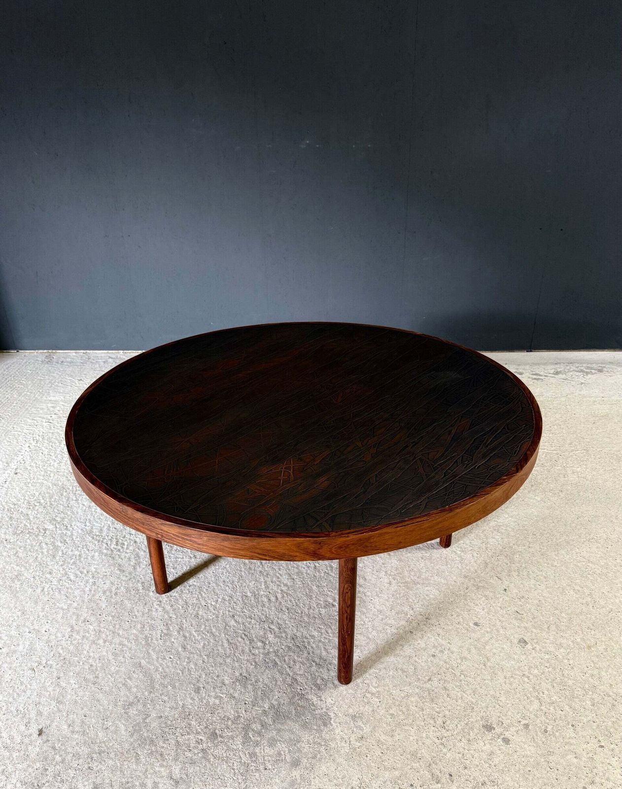 Midcentury Modern Scandinavian Design Teak And Sculptural Copper Inlay Coffee Table, Denmark 1960's photo for sale