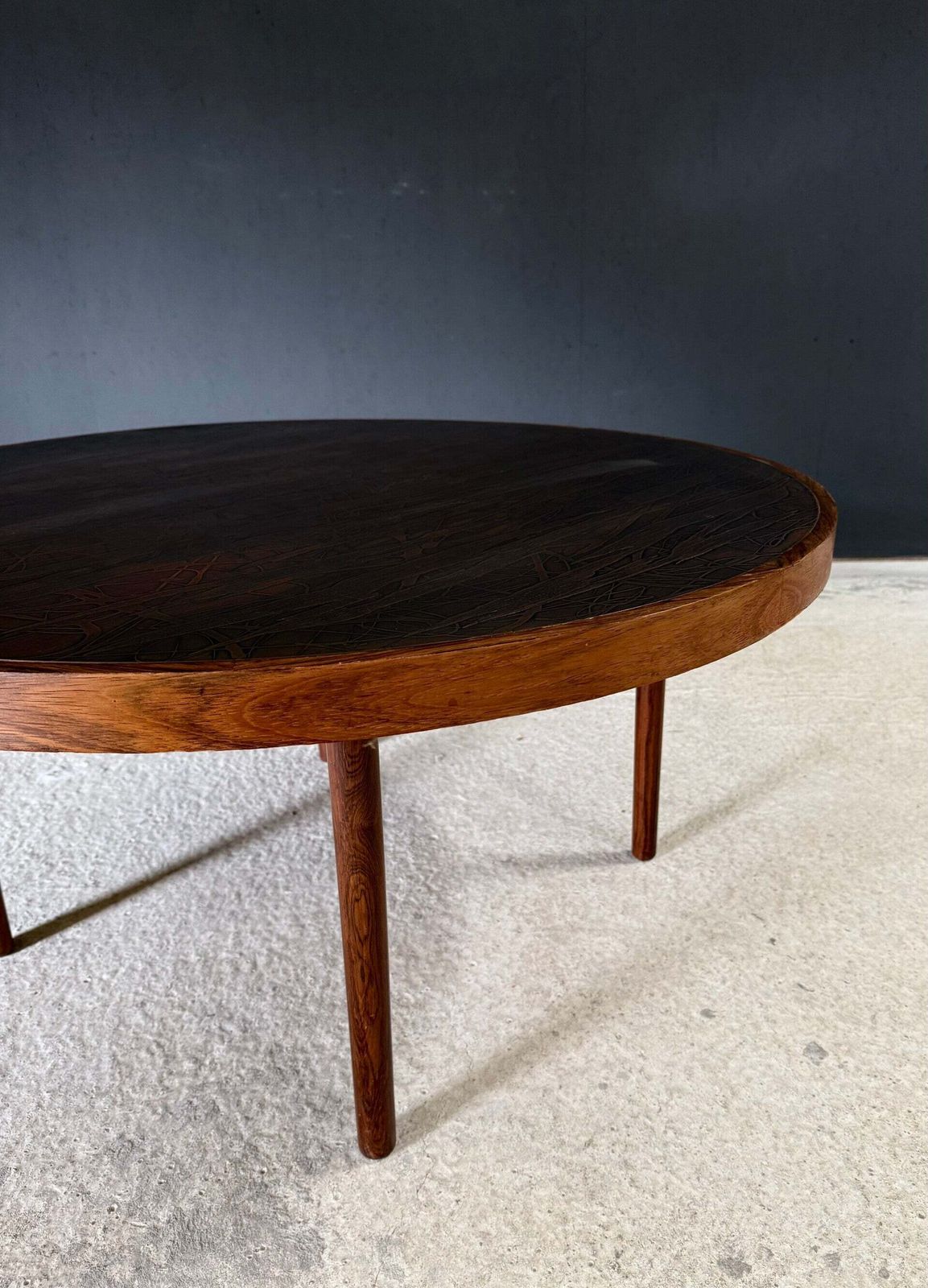 Midcentury Modern Scandinavian Design Teak And Sculptural Copper Inlay Coffee Table, Denmark 1960's photo vintage