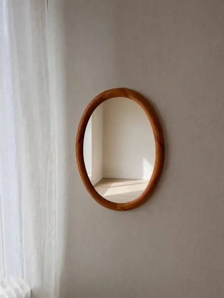 Oval Pine Mirror Glasmaster Markaryd Sweden 1970s photo 521.0